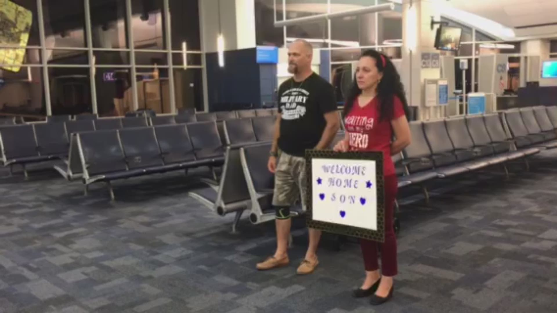 A mother waited at the Jacksonville International Airport, shaking and with tears in her eyes, for the son she hasn't seen in two years.