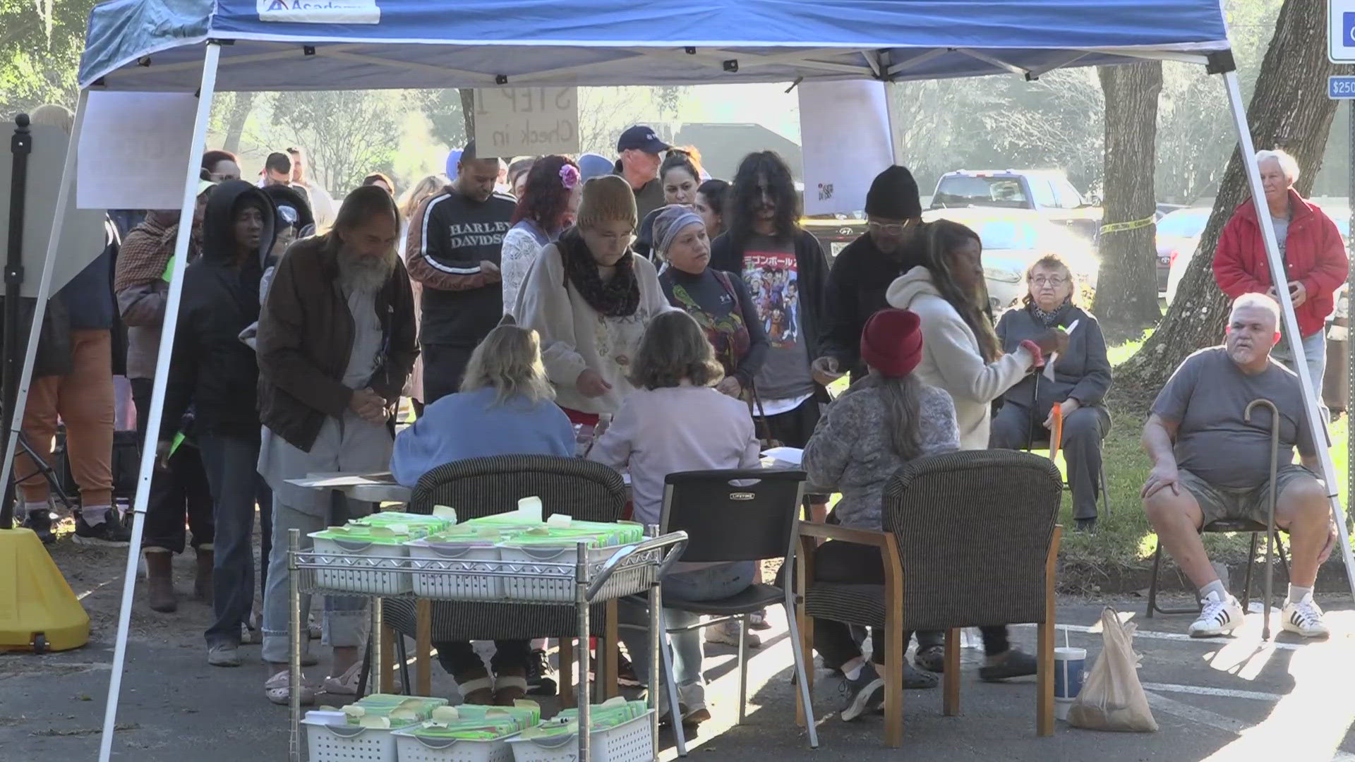 Families in need received a package with turkey and all the Thanksgiving fixings during the giveaway on Monday.