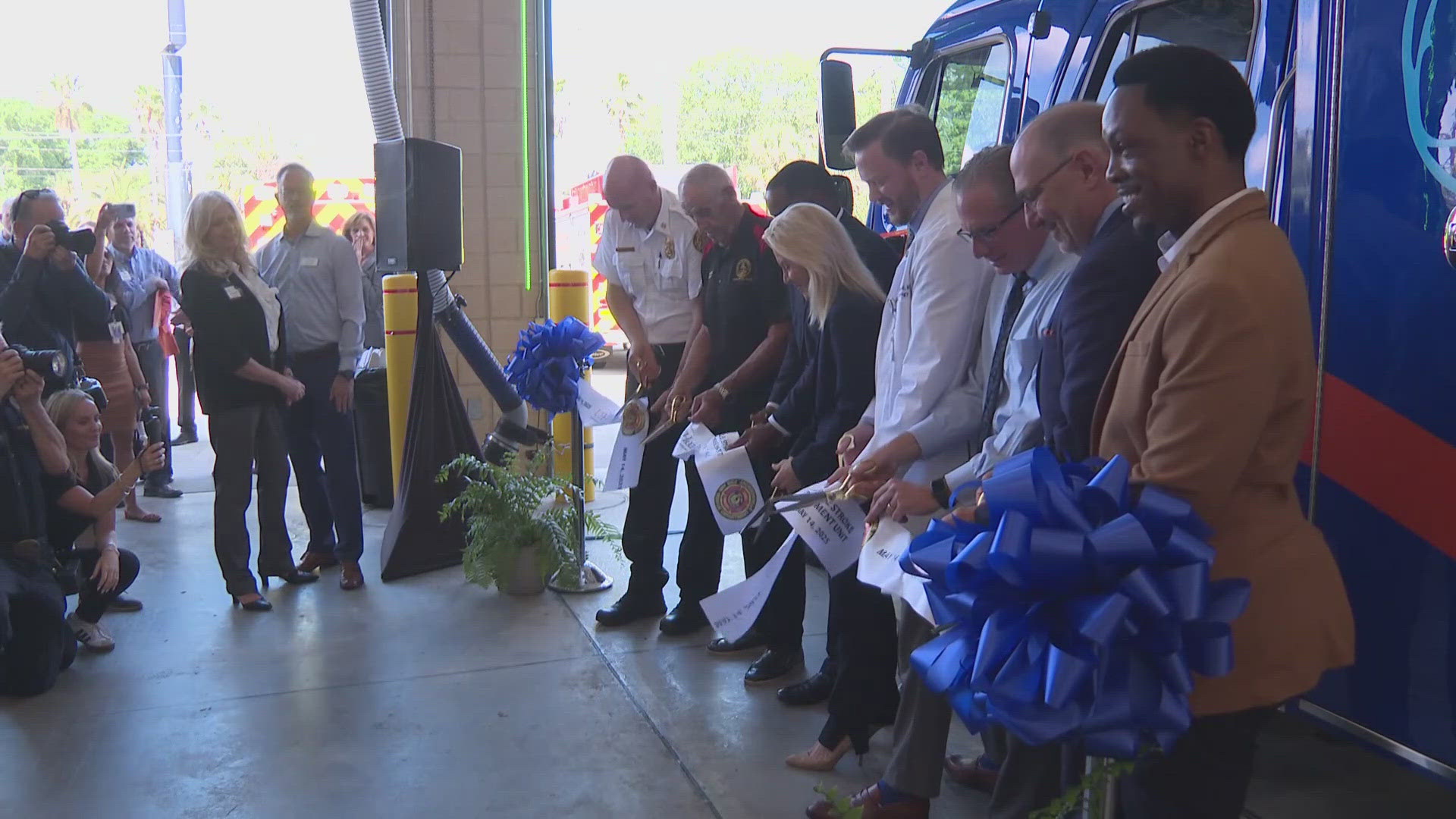 UF Health Jacksonville and the Jacksonville Fire and Rescue Department cut the ribbon Wednesday on the ambulance dedicated to stroke care in Northeast Florida.