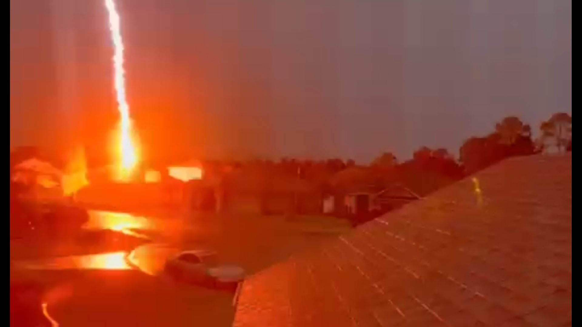 Lighting strikes house in Fernandina Beach Florida during storm