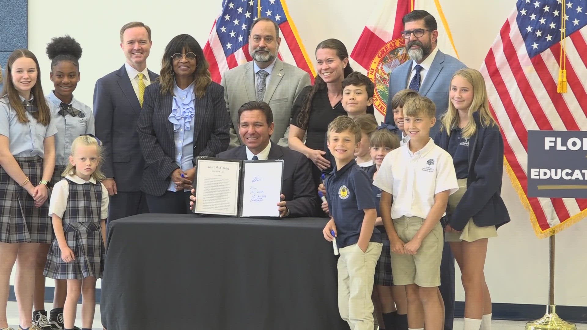 DeSantis signed House Bill 1285 in Jacksonville on Tuesday limiting book objections for those without children in the district to one objection per month.