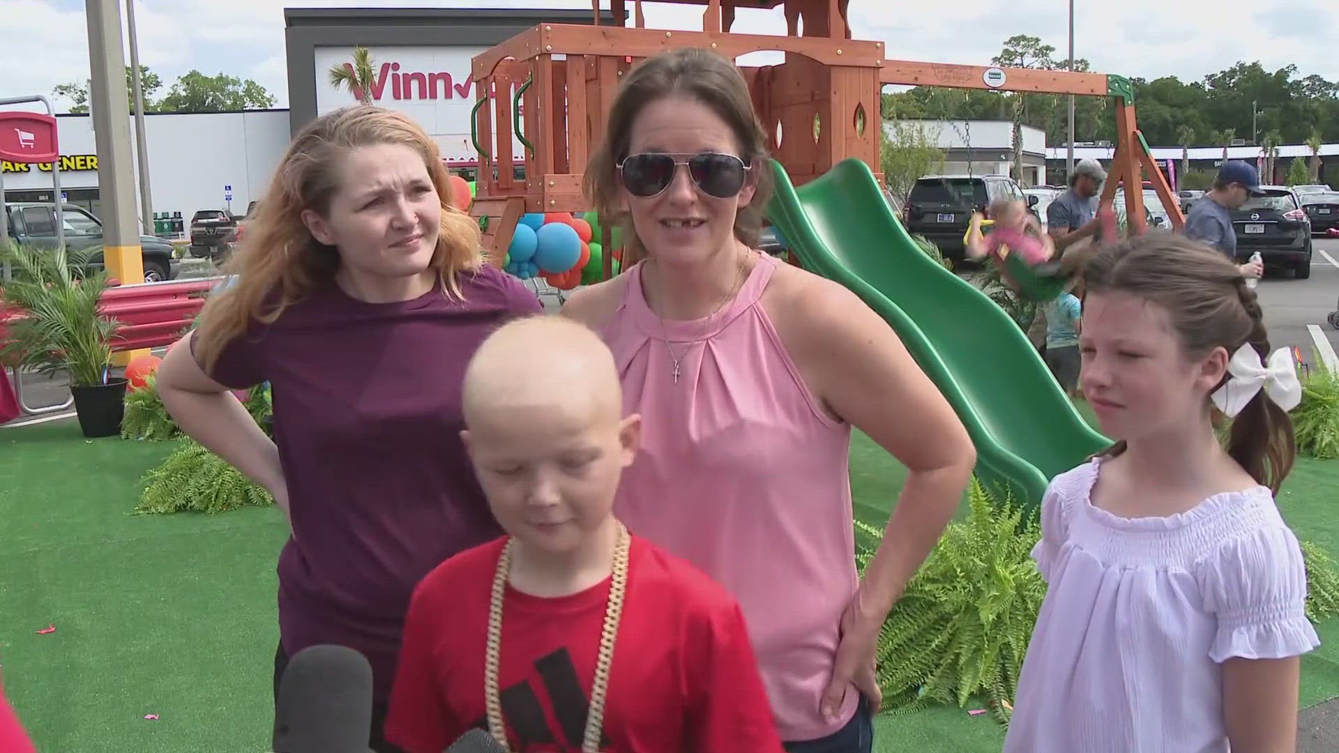 Winn-Dixie partnered with the Roc Solid Foundation to build the playset for 9-year-old Talmadge who is fighting cancer at Wolfson Children's Hospital.