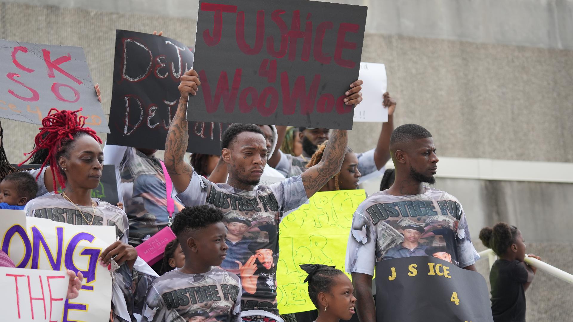 Friends, family and community members rallied on the steps of the Jacksonville Sheriff’s Office for Dejuane Hayden, who was shot and killed by an officer last week.