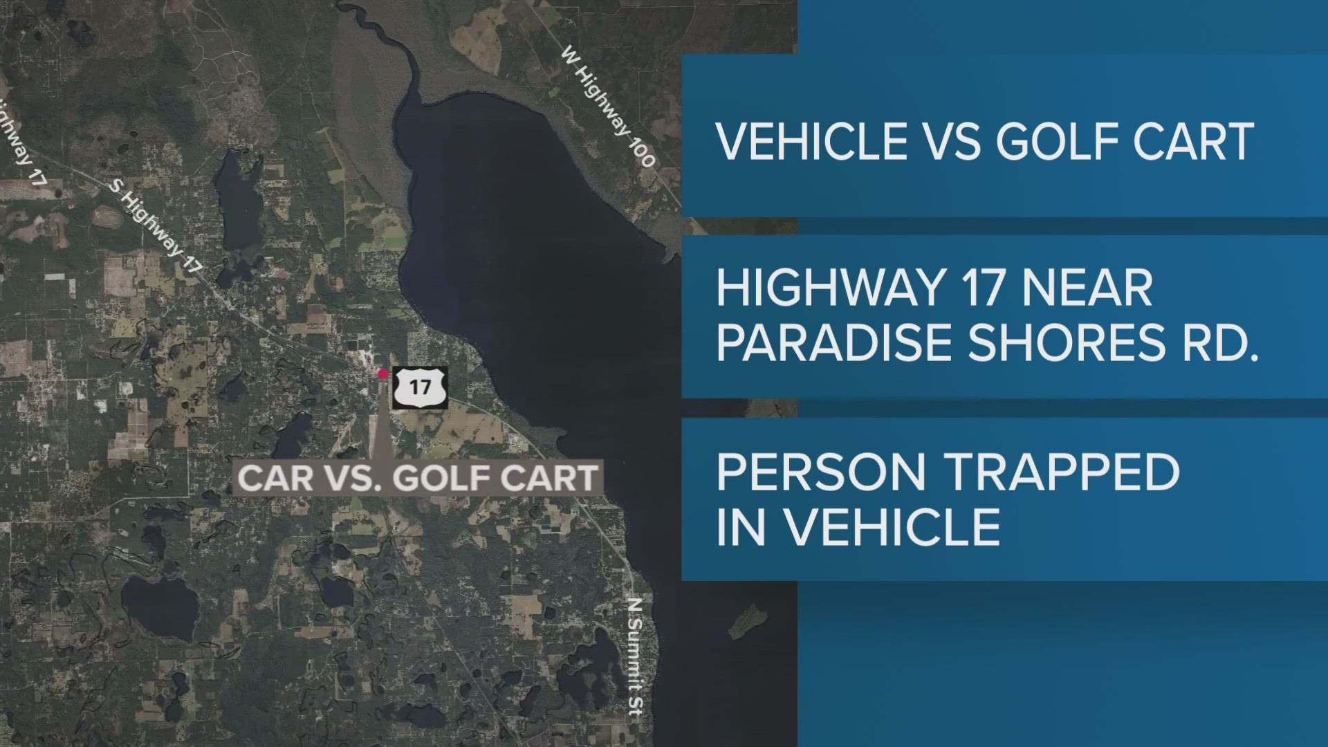 A representative with the Putnam County Sheriff's Office said a person was killed in the crash Wednesday evening on Highway 17 near Moose Lodge.