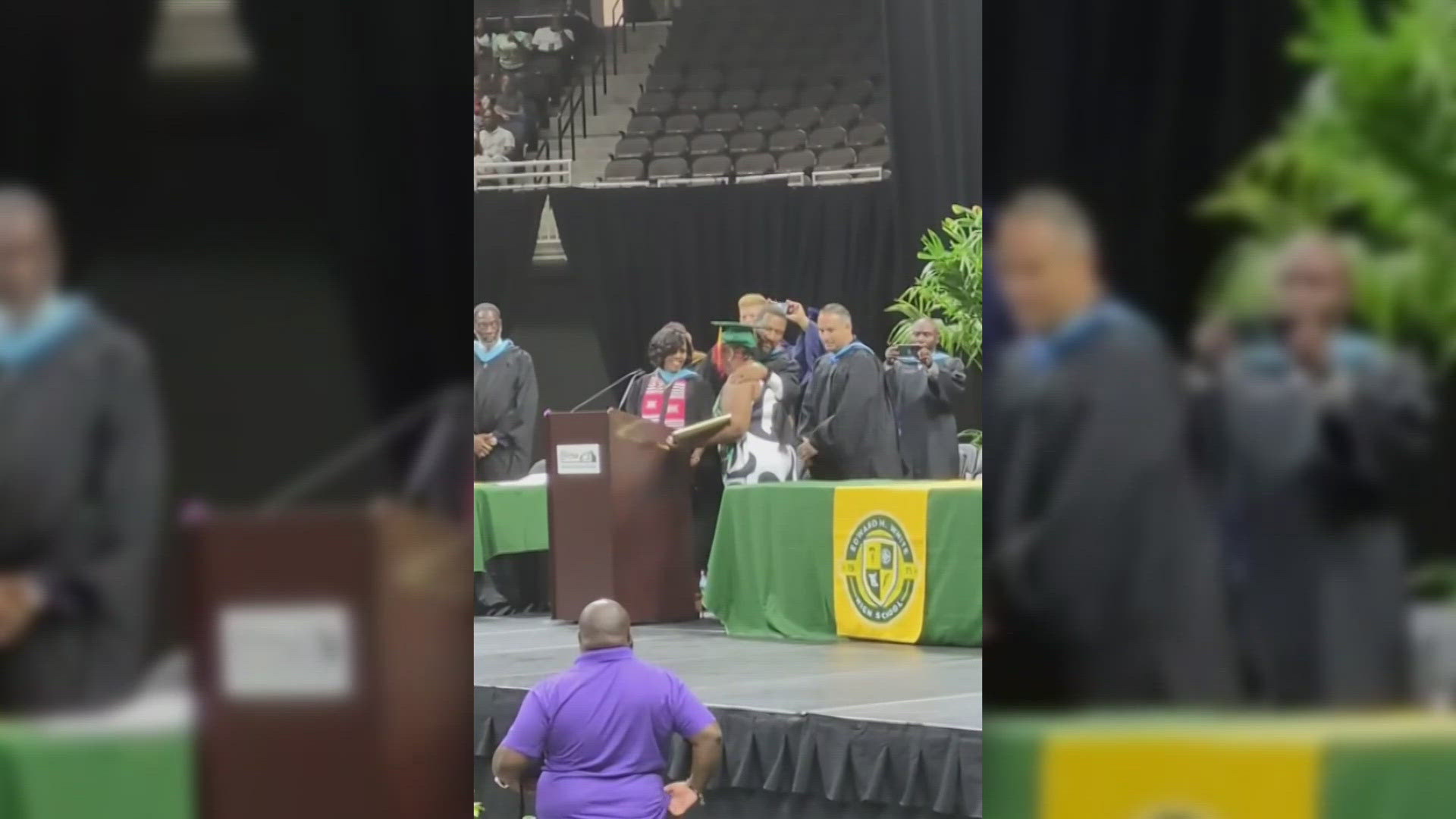Alaysha Williams' mother accepted her diploma for her at graduation. She thanked the school for continuing to include her daughter in senior year experiences. 