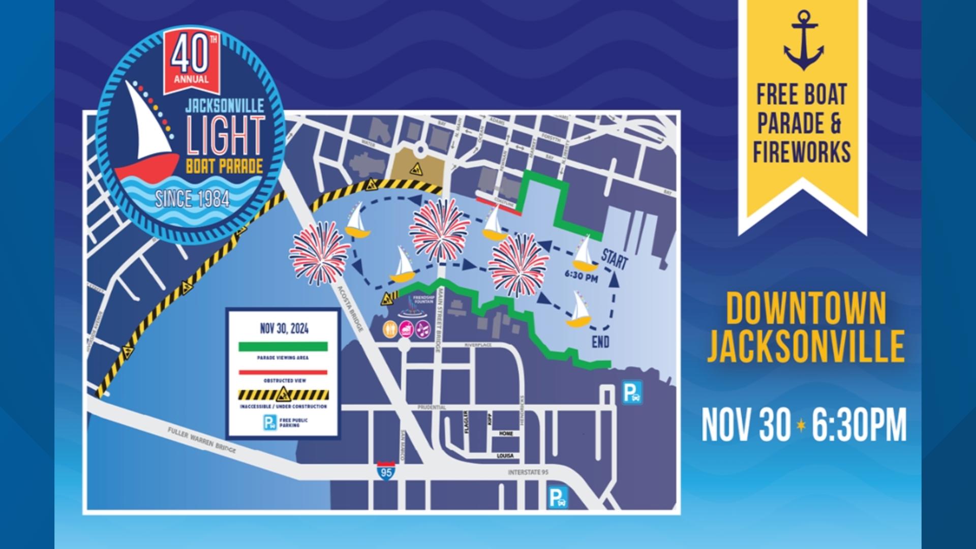 40th Jacksonville Light Boat Parade Parking, routes and seating