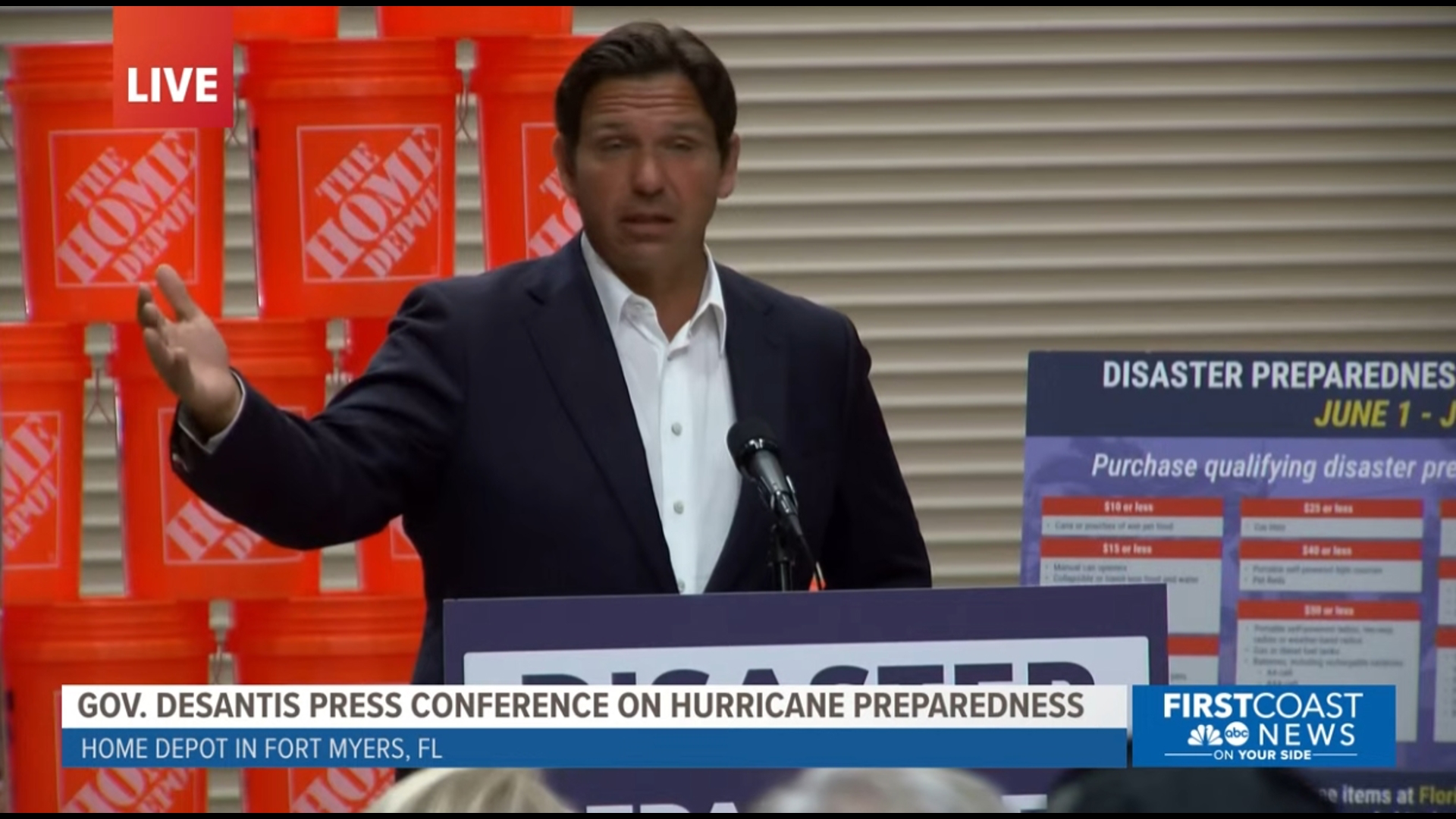 Florida Governor Ron DeSantis spoke in Southwest Florida Tuesday morning about hurricane preparedness and the tax-free holiday associated with it.