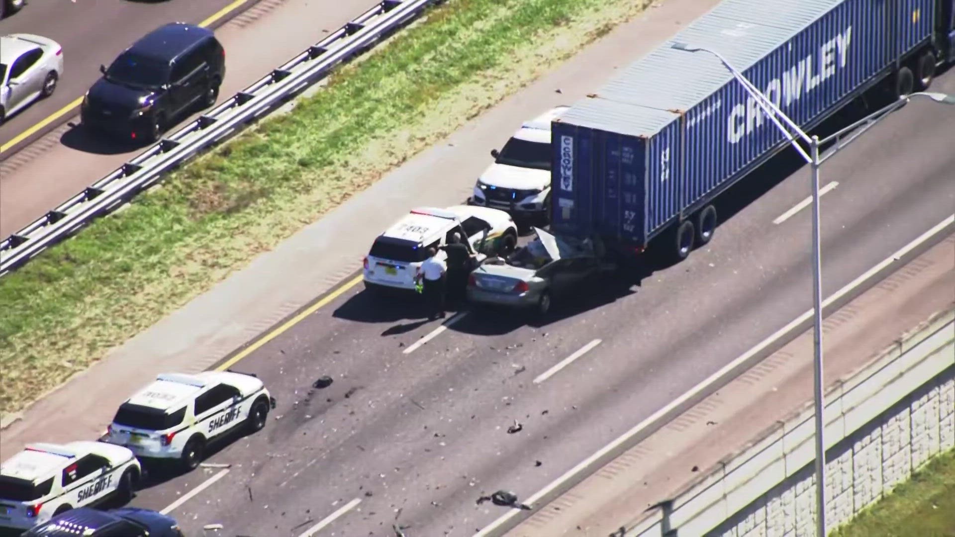 The Flagler County Sheriff's Office said a carjacking in Duval County led to a high-speed chase on I-95 ending in Flagler County when the suspect crashed into a semi