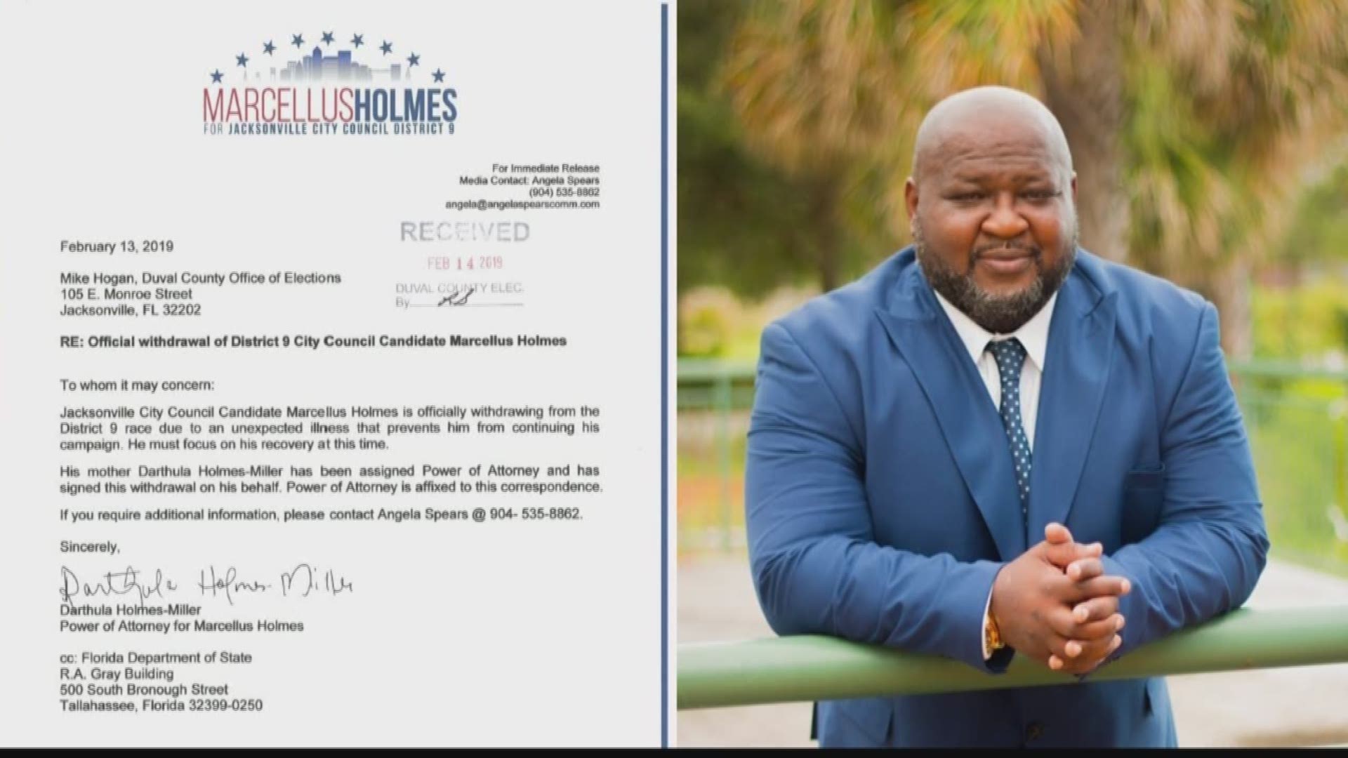 Family of District 9 candidate Marcellus Holmes cites health problems in request to withdraw; campaign officials counter he's still in the running
