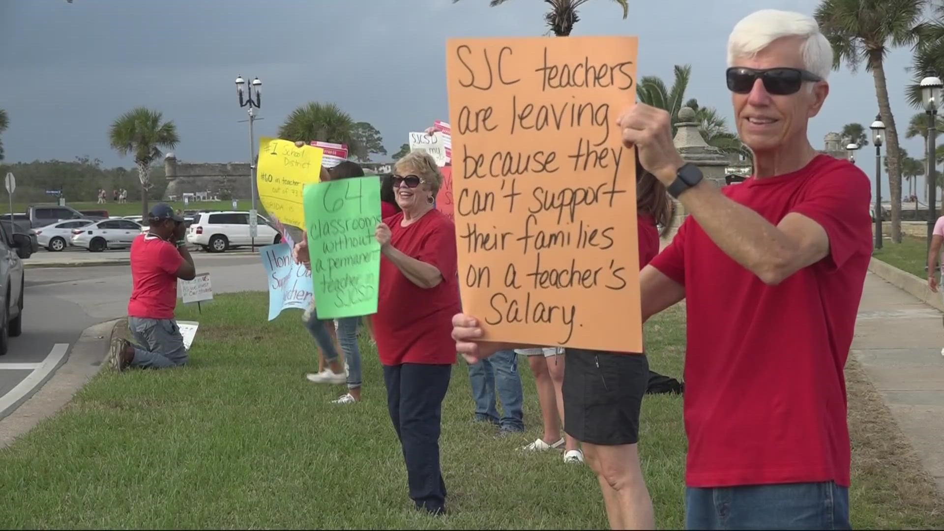 In November, teachers protested with picket signs through Downtown St. Augustine, demanding a salary increase.