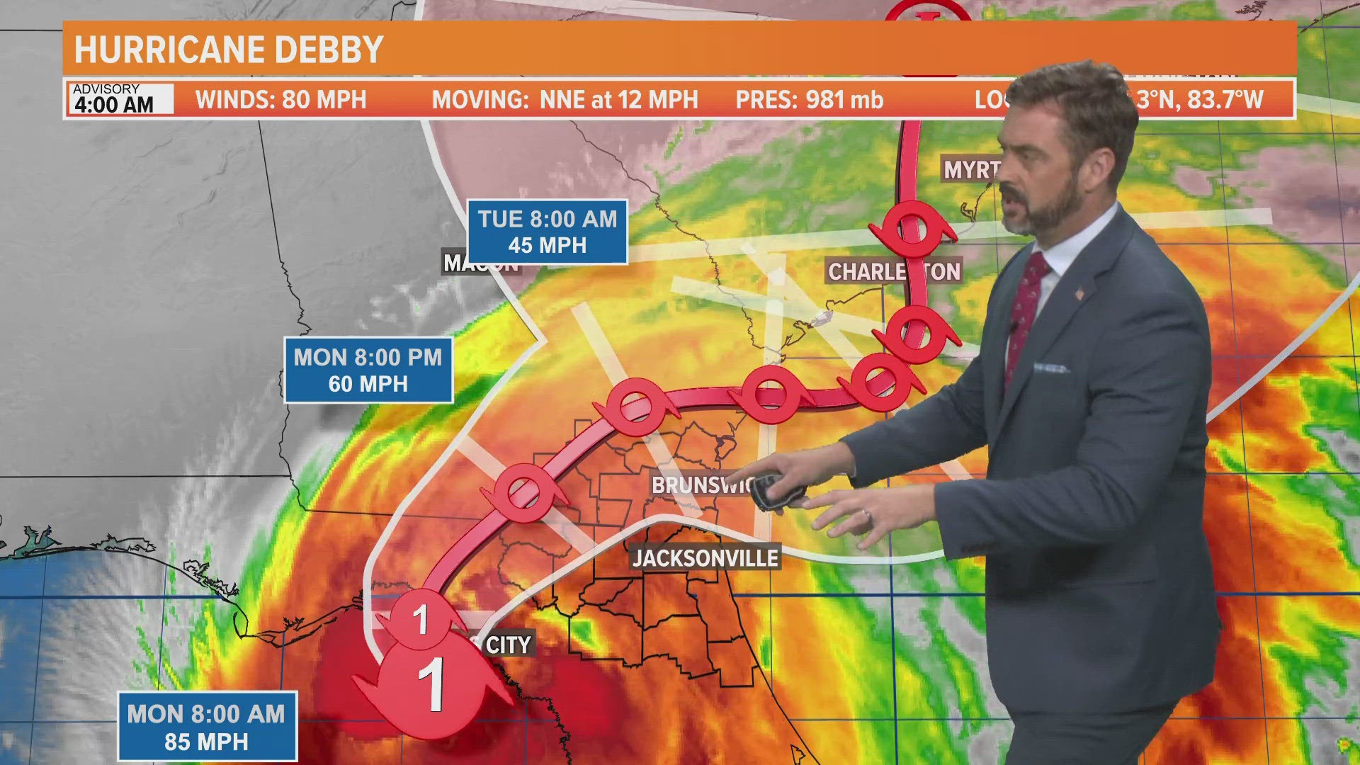 In the 4 a.m. advisory, the entire First Coast of Florida is under a tropical storm warnings.