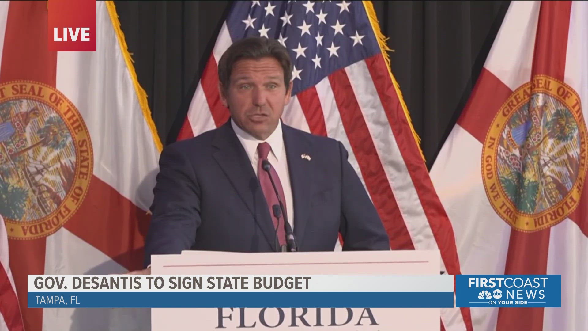 Florida Governor Ron DeSantis held a press conference in Tampa Wednesday to sign the state budget.