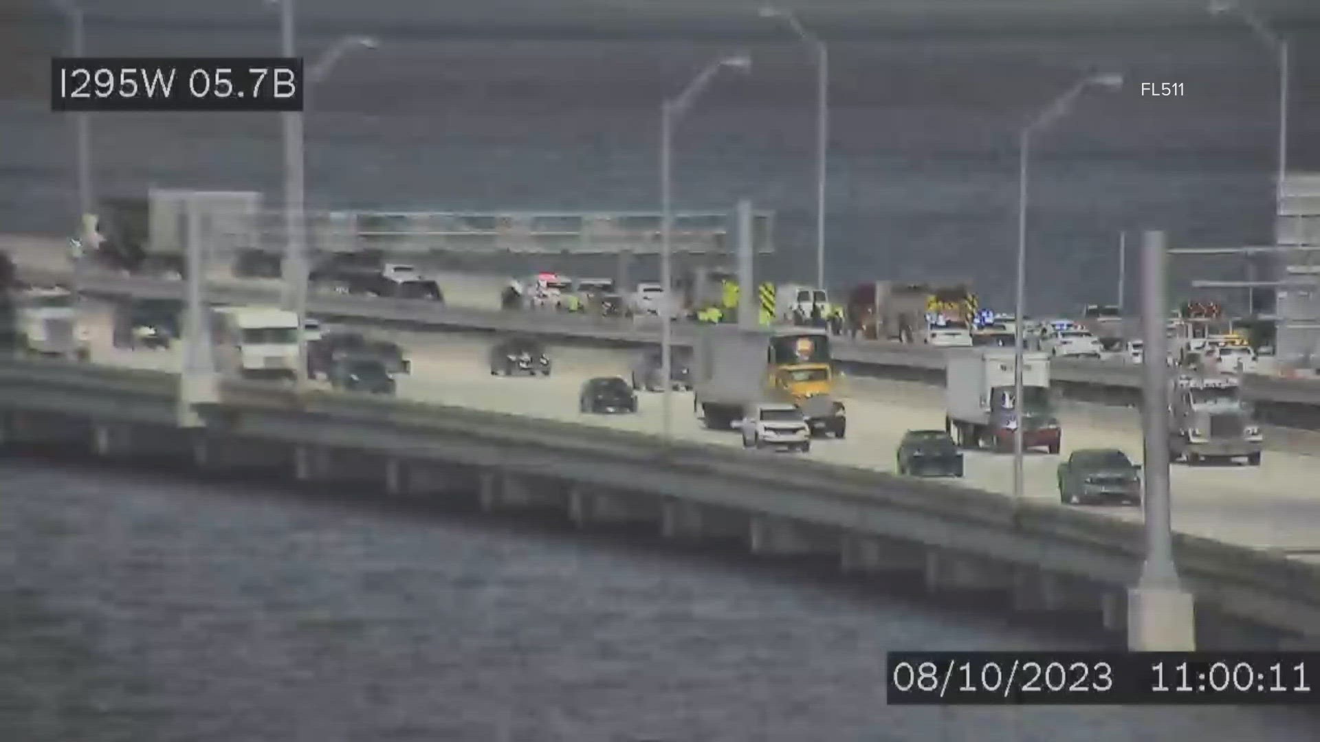 The Florida Highway Patrol says two northbound lanes are currently blocked on Interstate 295 and that drivers should seek alternative routes.