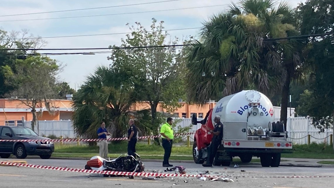 Motorcycle crash involving propane truck Philips Highway