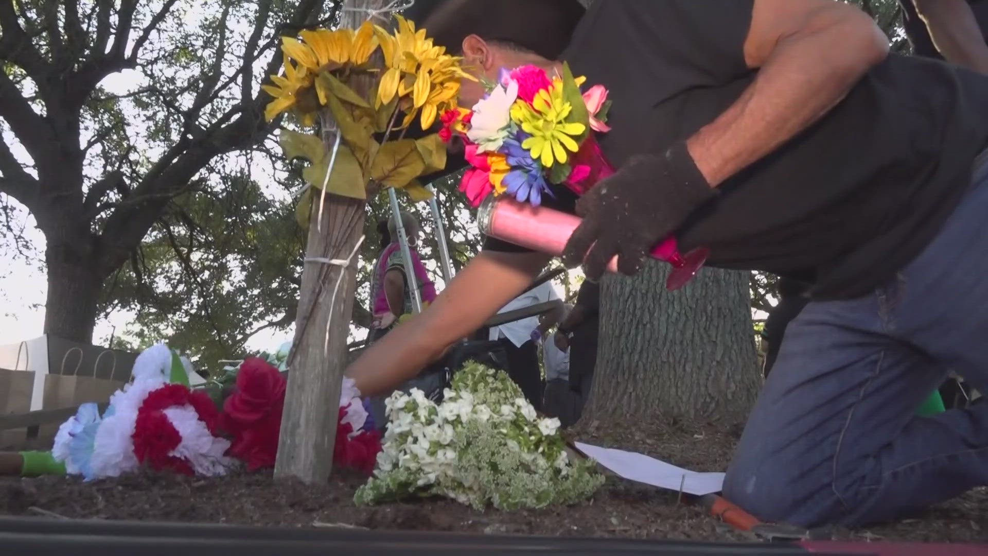 Three crosses standing to represent the lives lost in the Dollar General shooting, were made by a man whose done the same for victims in Uvalde and Ukraine.