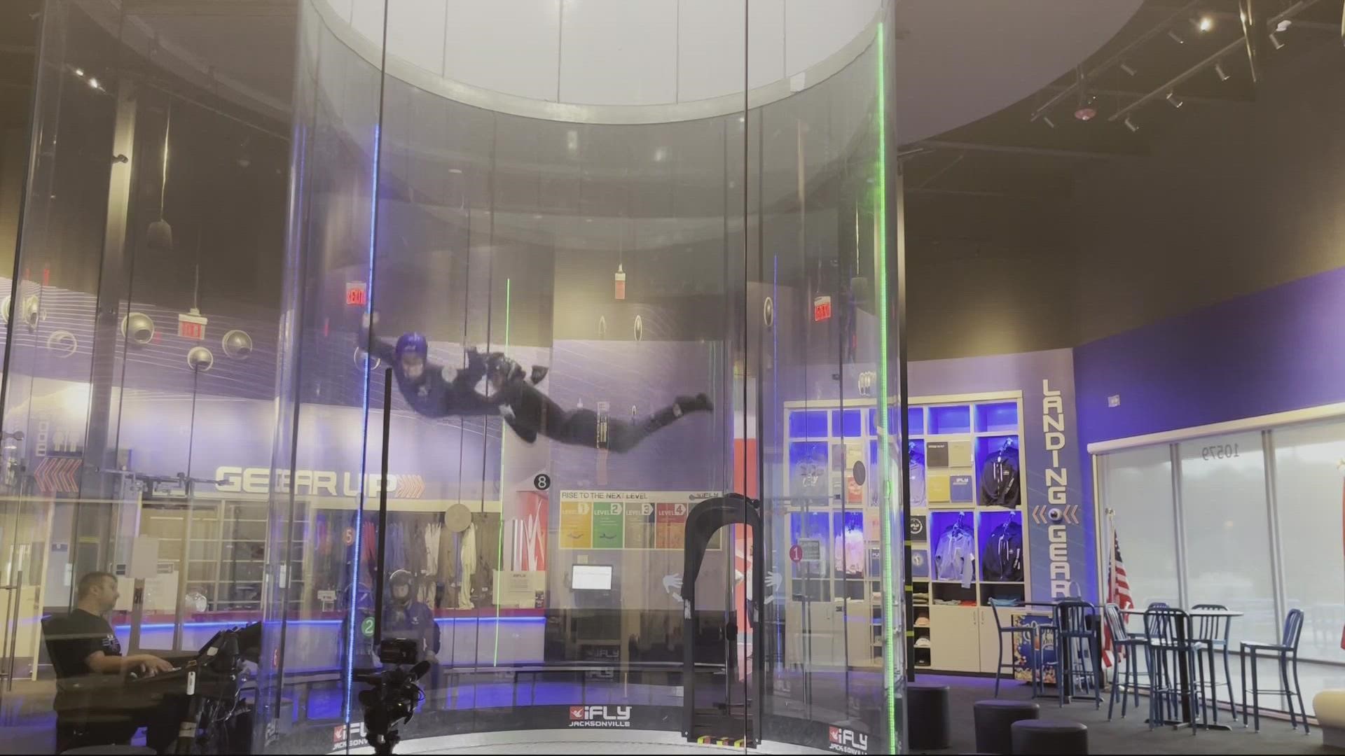 With the purchase of an adult ticket, a child can try indoor skydiving for free this month.