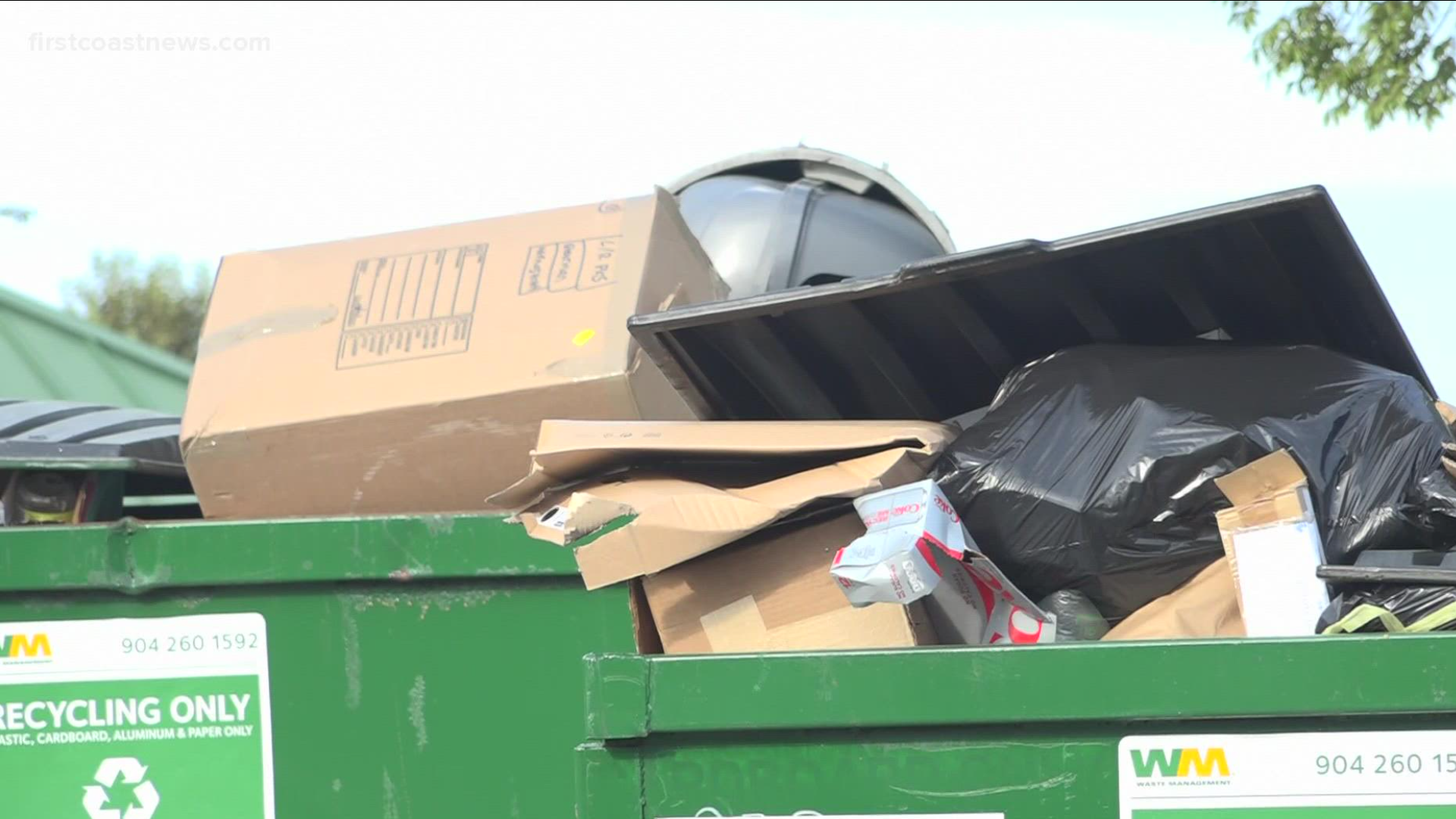 It's day one of a temporary solution to waste collection backlogs across Duval County, but already recycling drop-off sites are overflowing.