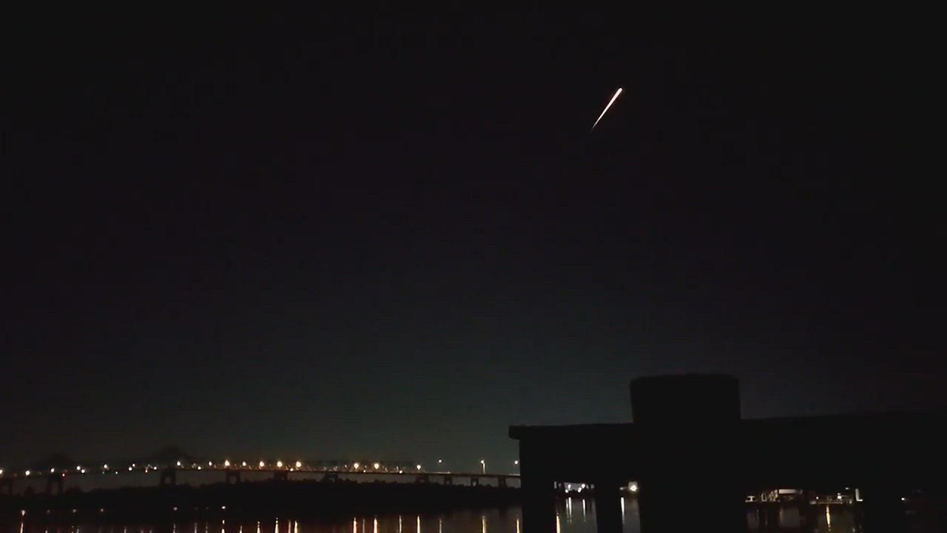 First Coast News Weather Watcher Sara Turner captured this video Thursday night of the SpaceX Dragon capsule shooting across the sky.
