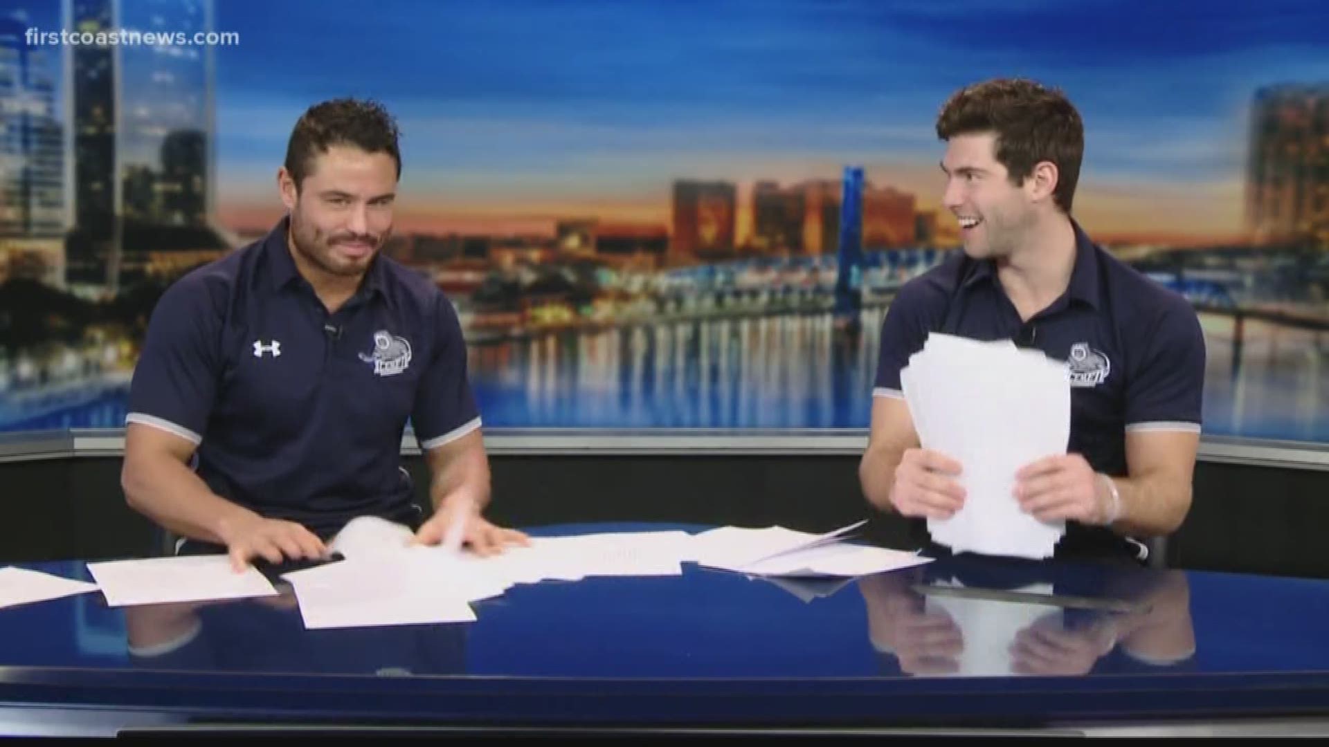 The Jacksonville Icemen hosted some First Coast News on-air personalities at practice, then the boys on blades traded in their skates to try anchoring a newscast.