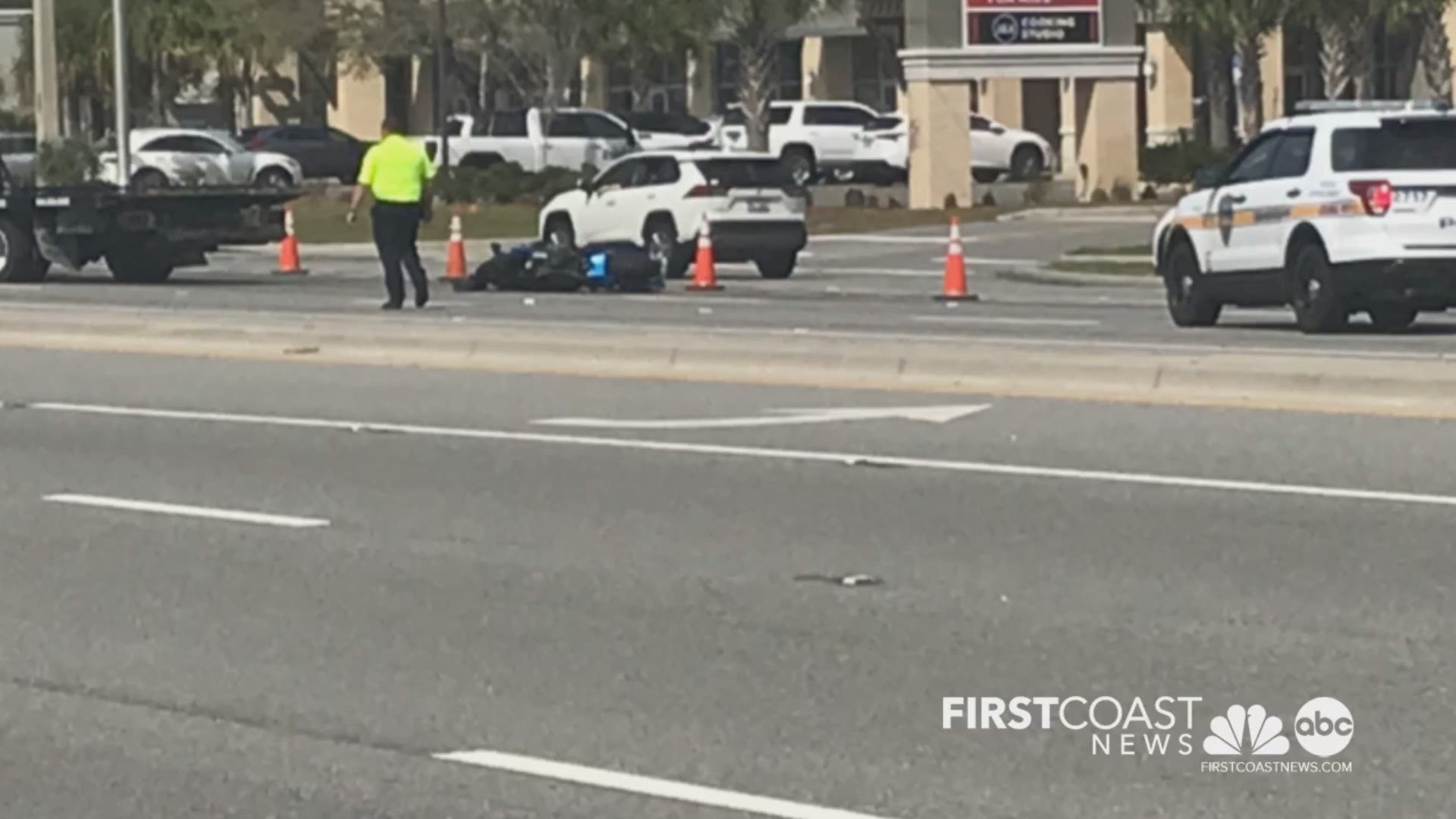 Jacksonville Sheriff's Office and Florida Highway Patrol responded to a motorcycle crash on Beach Boulevard near San Pablo Road Wednesday morning.