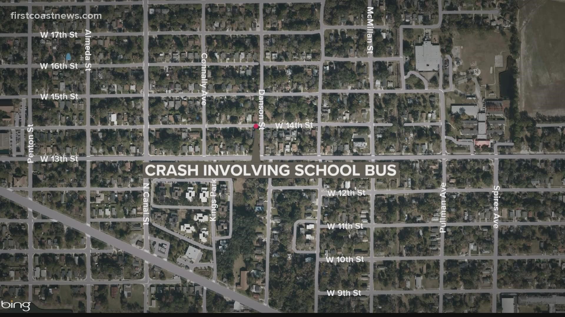 Four people were hurt in a crash involving a school bus Tuesday evening.