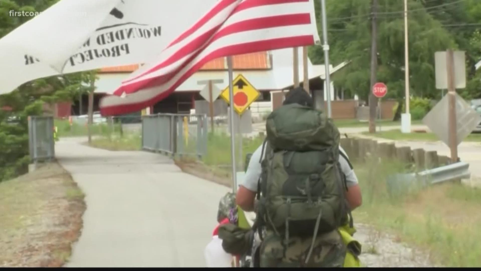 With his service dog by his side, a Keystone Heights veteran has journeyed over 2,600 miles on foot to raise awareness for wounded warriors.