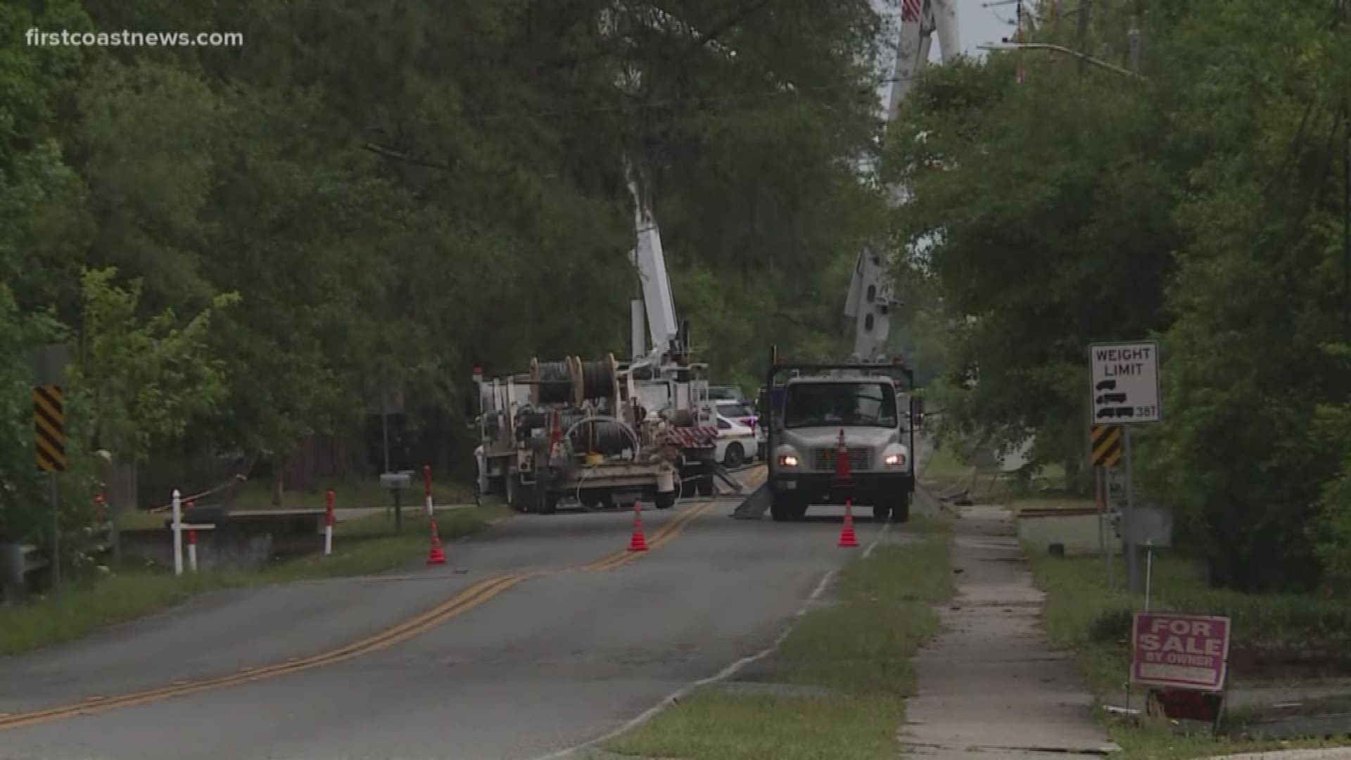 The downed power lines caused over 100 people to be without power as crews worked to clean-up the area.