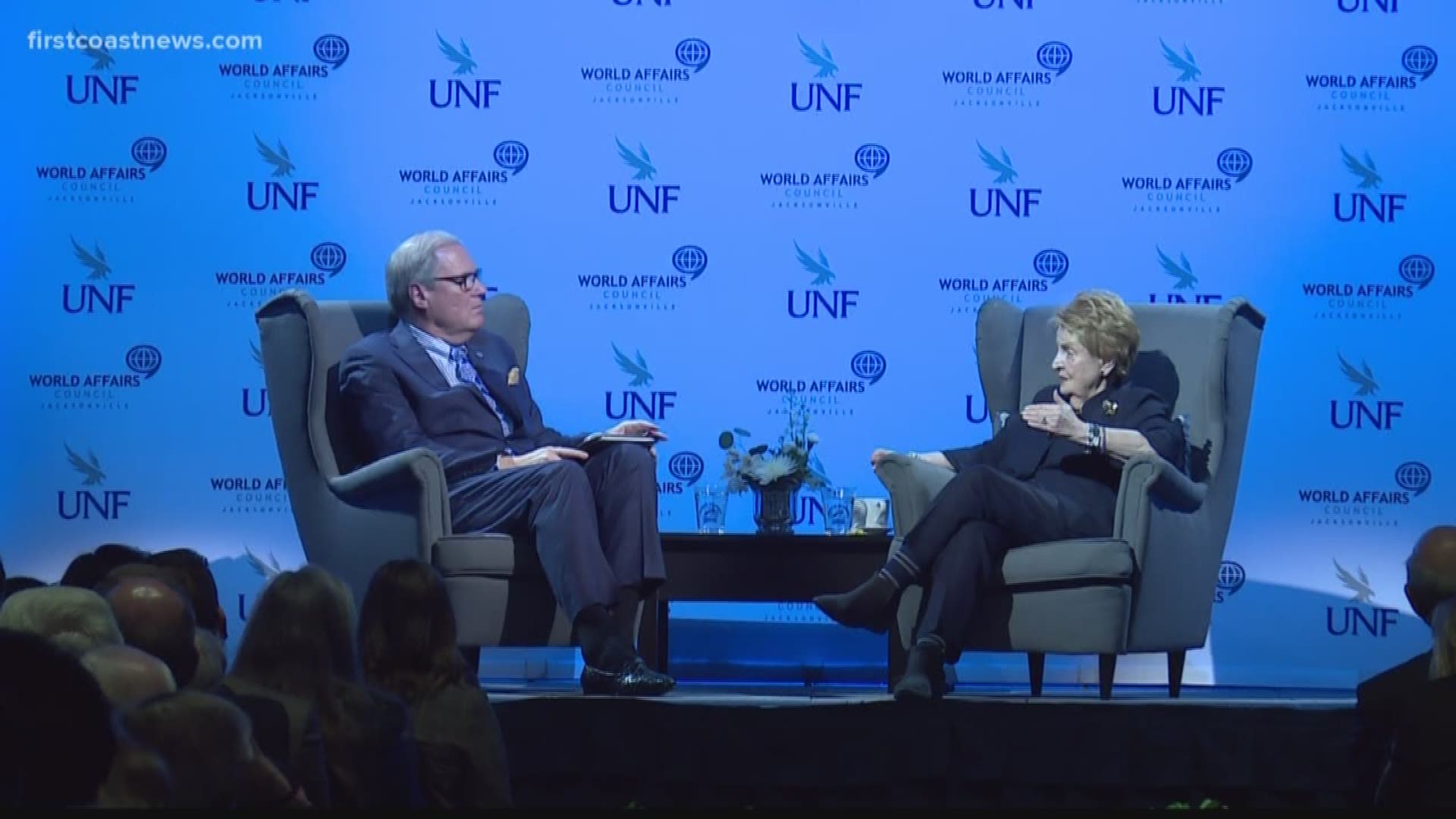 Former U.S. Secretary of State Madeleine Albright visited the University of North Florida Wednesday, reminiscing about her early years and light moments in office.