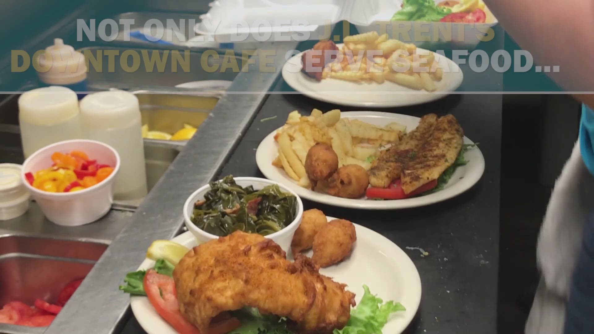 The restaurant is a spinoff of the popular J.L. Trent's Seafood and Grill off of Roosevelt Boulevard near NAS Jacksonville. Though it specializes in seafood dishes, it also serves a wide-variety of popular lunch-menu items like burgers, sandwiches and chi
