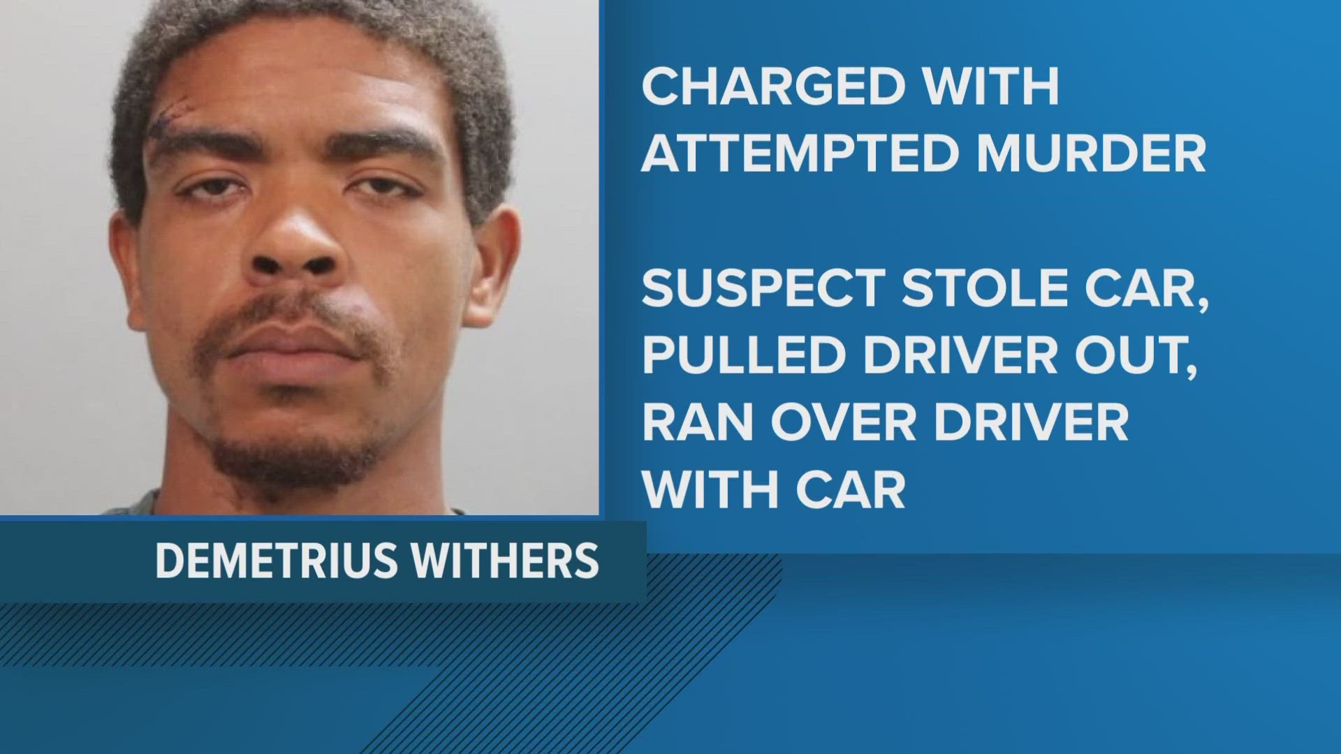 Demetrius Withers was arrested after police said he pulled a driver out of his car, stole it and ran him over.