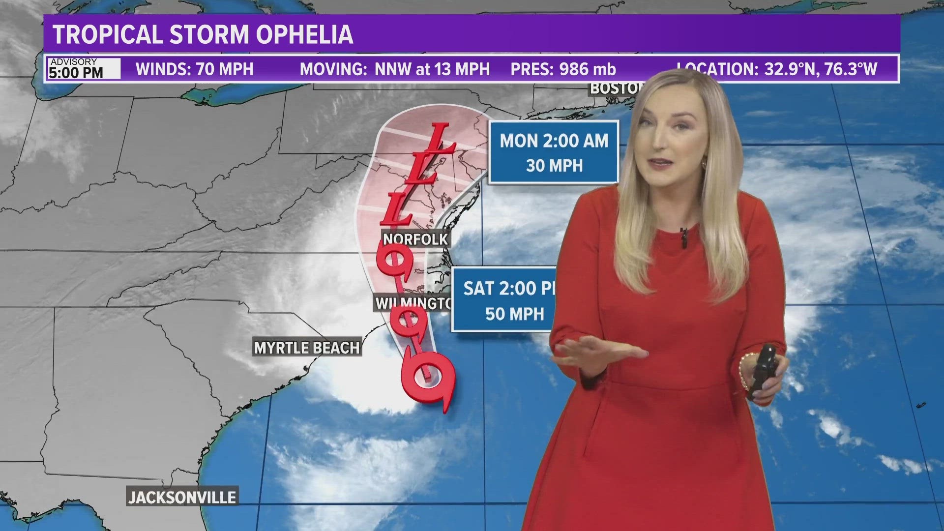 Ophelia will brig rip currents and dry air to the First Coast Saturday