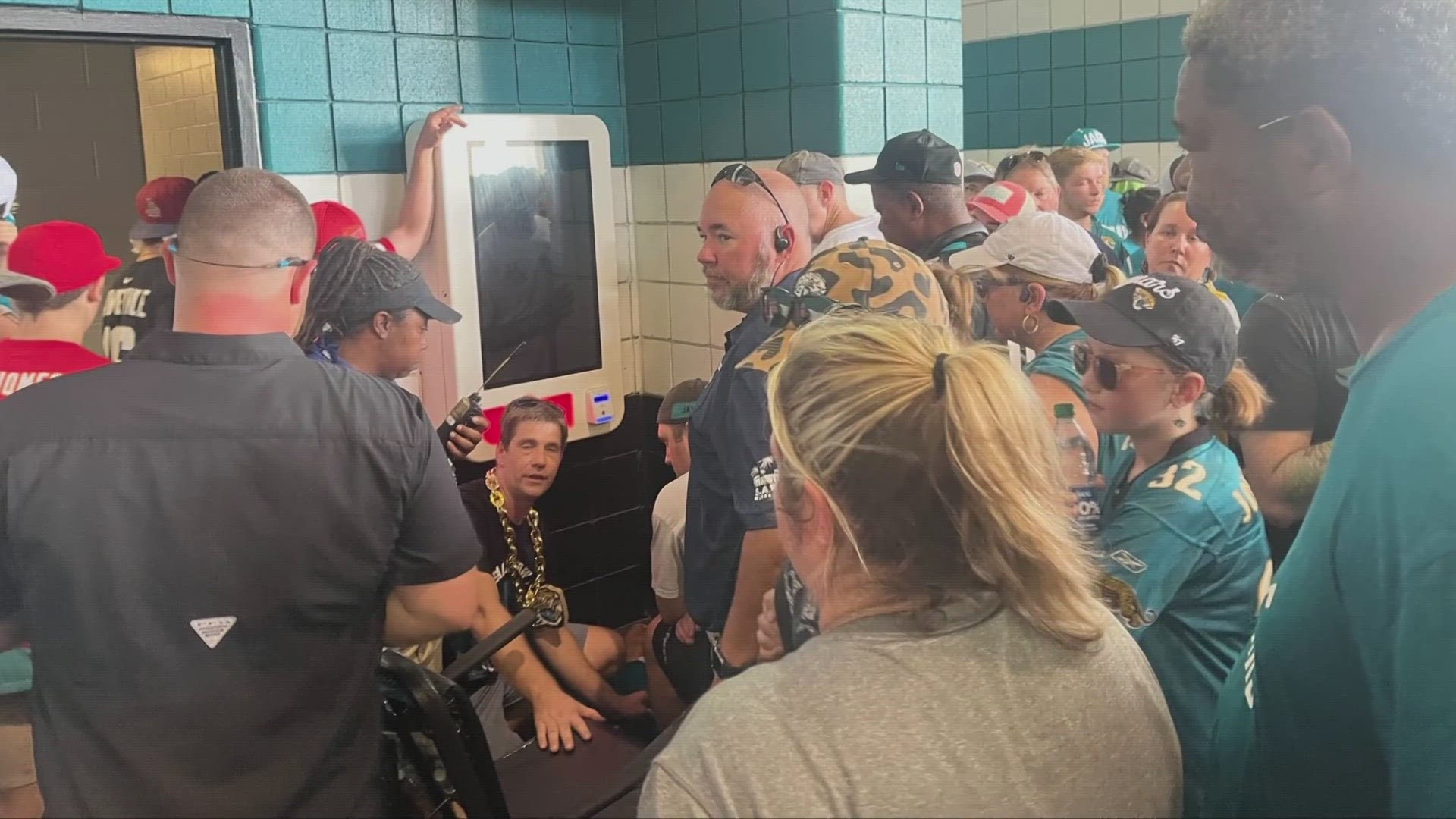The Jacksonville Fire and Rescue Department said most of the people treated during the game were for heat-related issues. At kickoff, it was 88 degrees.