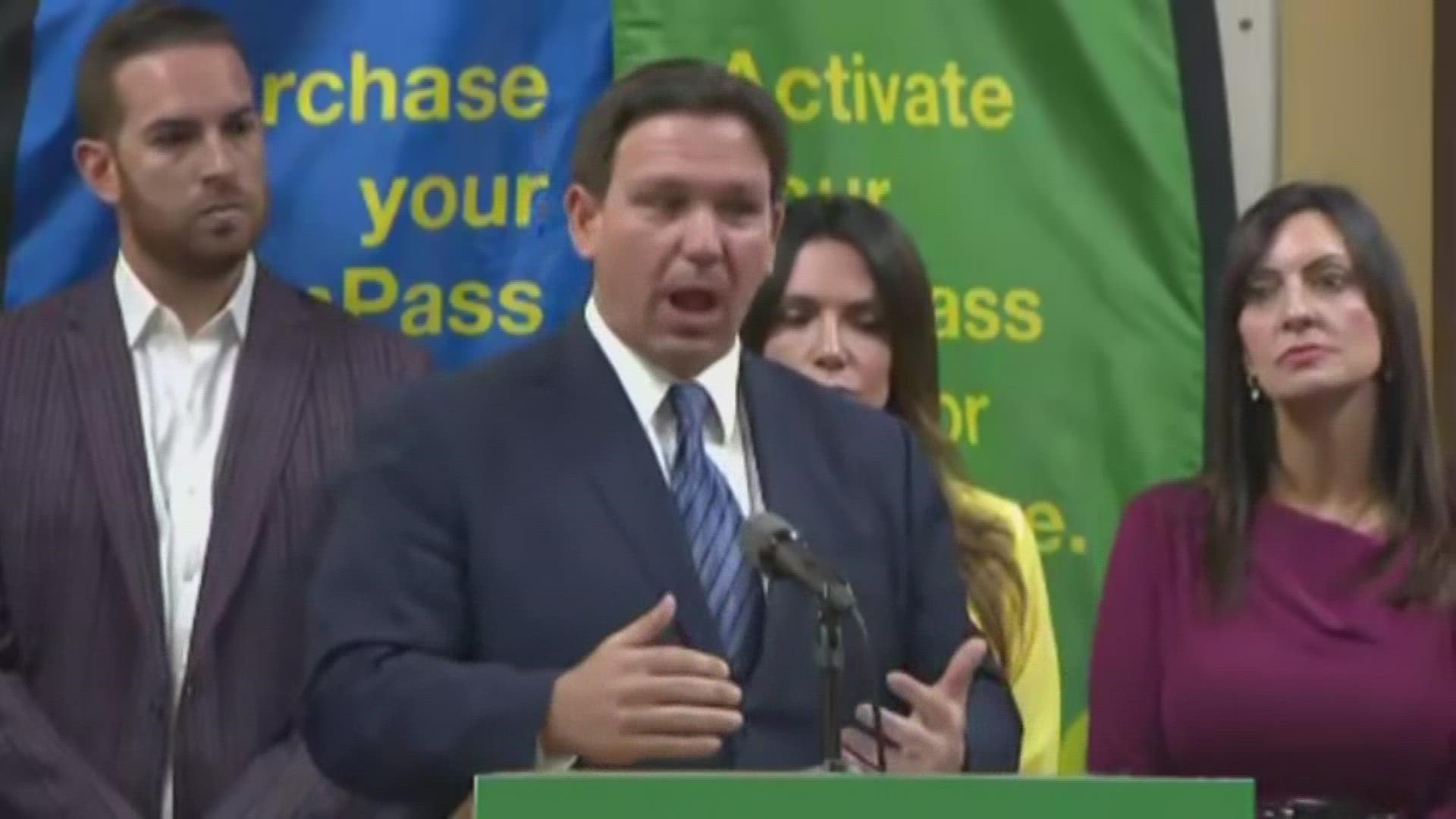 Governor Ron DeSantis at a press conference in Miami Wednesday.