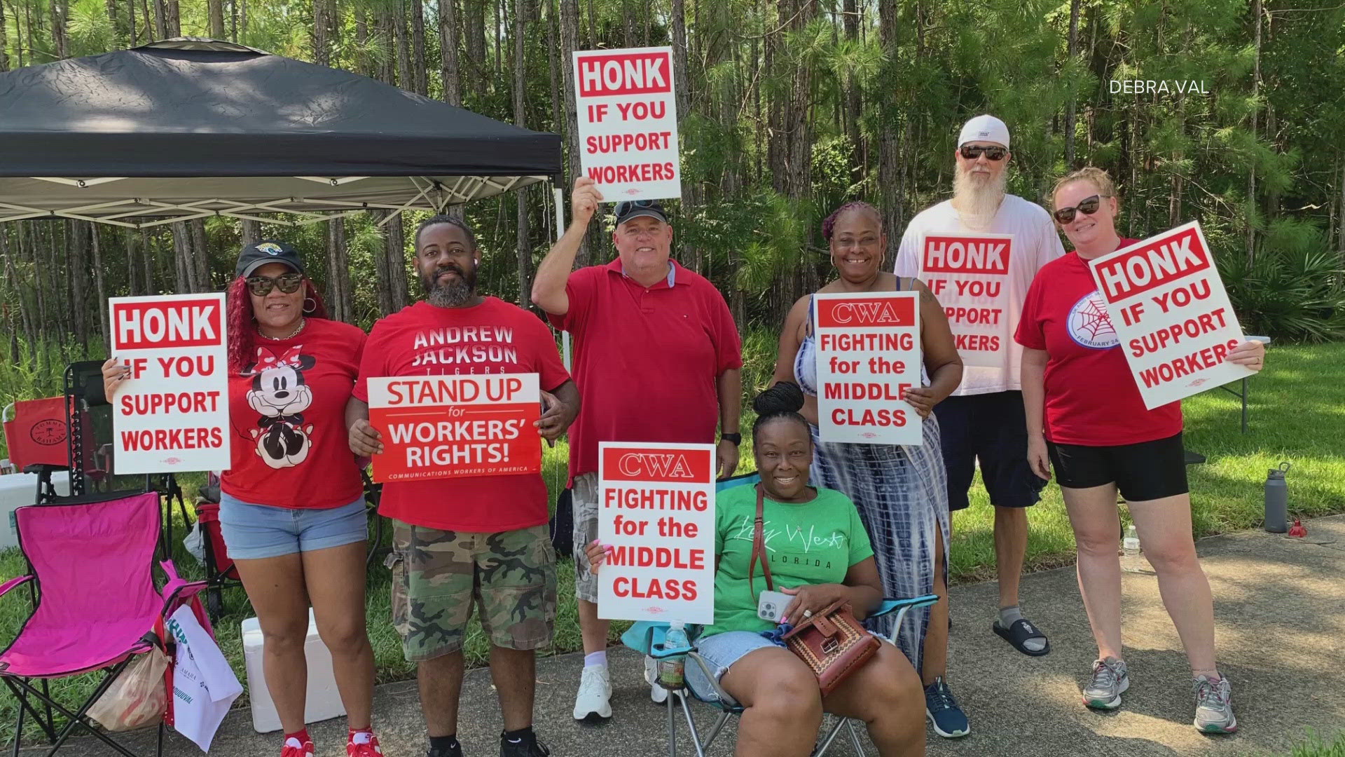 About 100 AT&T employees in Fleming Island were striking Saturday over what they call unfair labor practices.