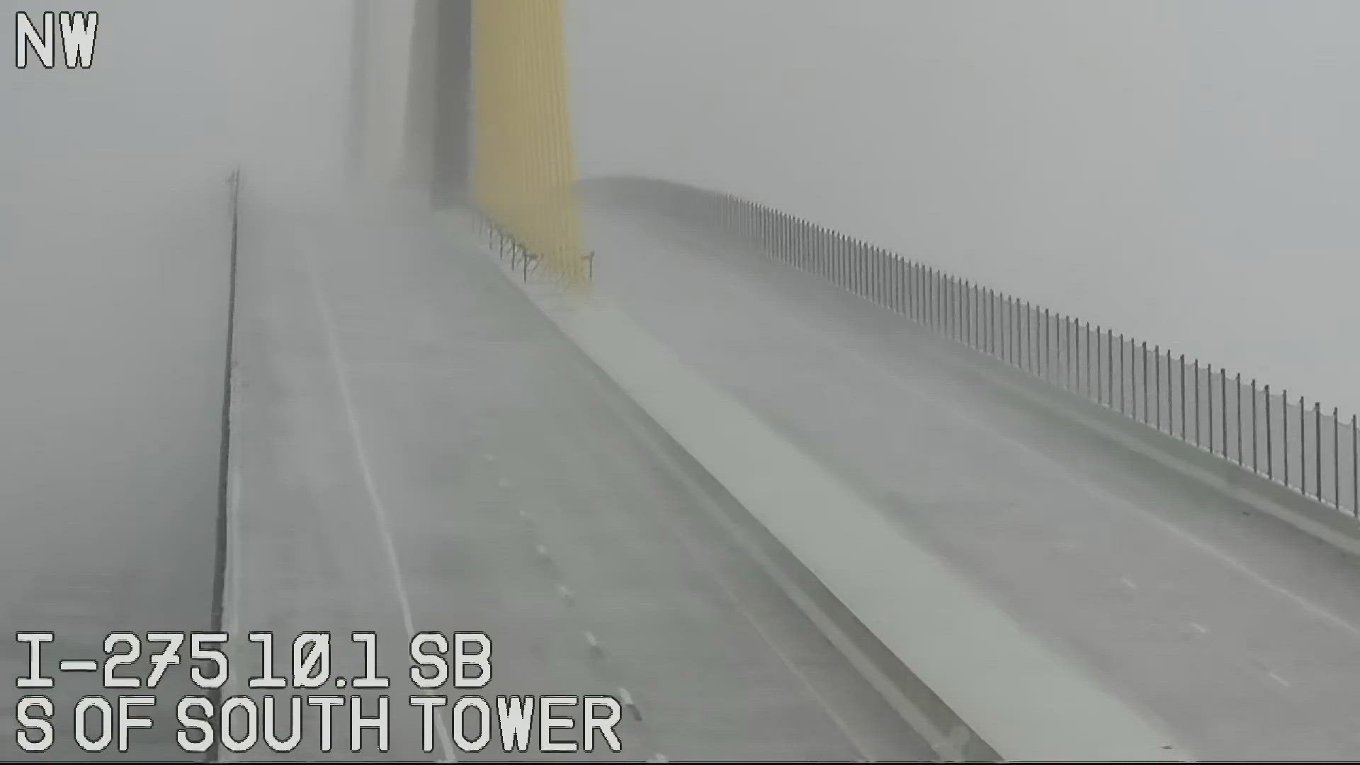 A live feed from Tampa Bay's Sunshine Skyway Bridge shows Helene's rain bands passing through.