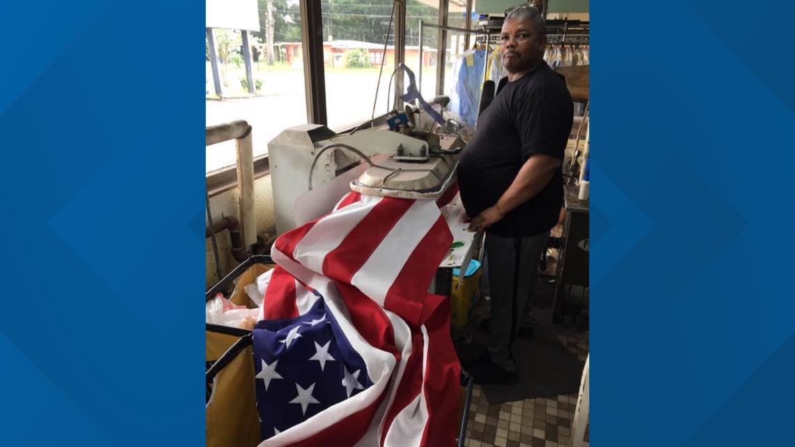 Jacksonville Dry Cleaner presses American flags for free