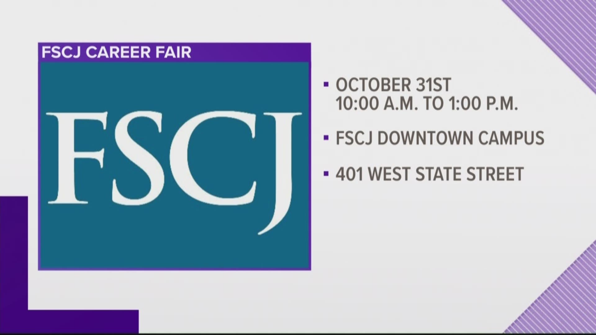 The free career fair will be at the Advanced Technology Center at FSCJ's Downtown Campus on Oct. 31 from 10 a.m. to 1 p.m.