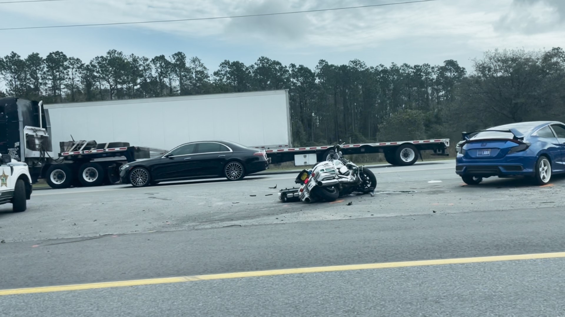 The Florida Department of Transportation says the left southbound lane is currently closed.