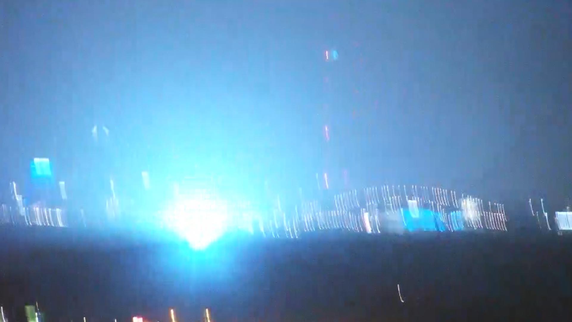 First Coast News' tower camera captures apparent transformer explosion Thursday night as Hurricane Helene approaches Florida.