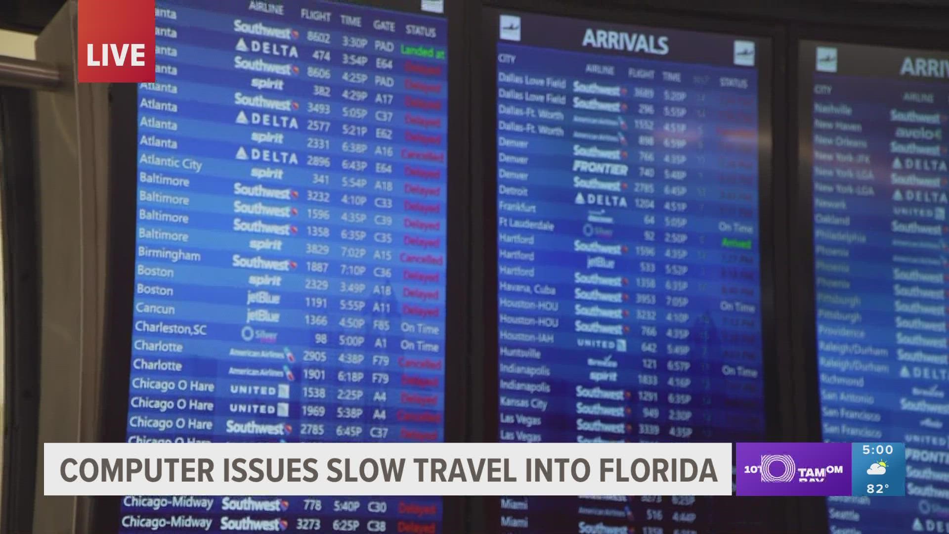 The FAA reduced the number of flights flying in and out of Florida on Monday afternoon, prompting an increase in flight delays and cancellations.