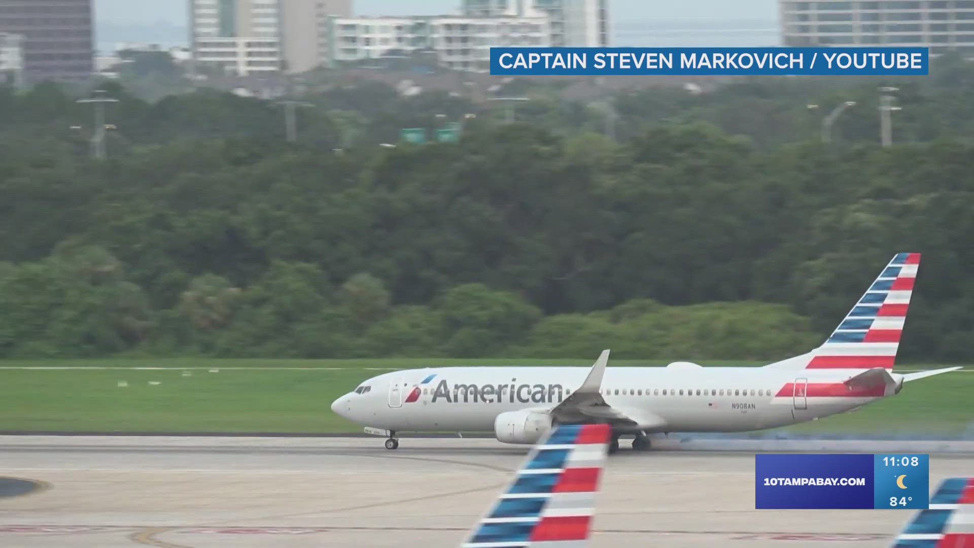 The plane was headed to Phoenix when the tire burst into flames right before taking off.