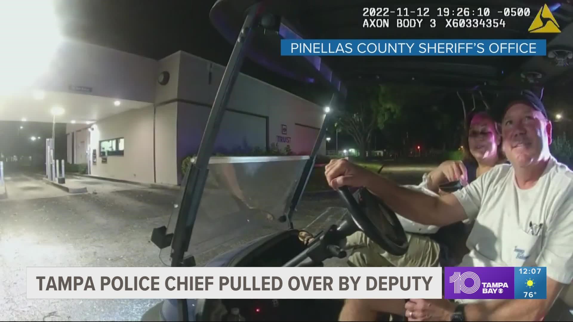 Tampa Police Chief Mary O'Connor has been placed on administrative leave after she and her spouse were pulled over while riding a golf cart without a license plate.
