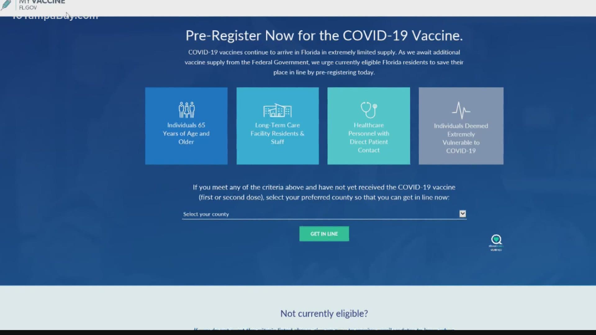 The website says people who meet the criteria should pre-register online to save a place in line for when the state gets more COVID-19 vaccine doses.