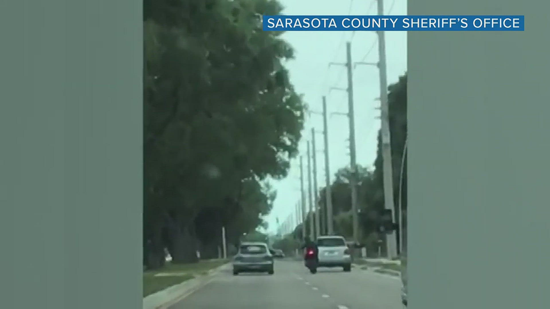 Police are looking to the identify the driver of a car that crashed into a motorcyclist during a road rage incident in Sarasota.