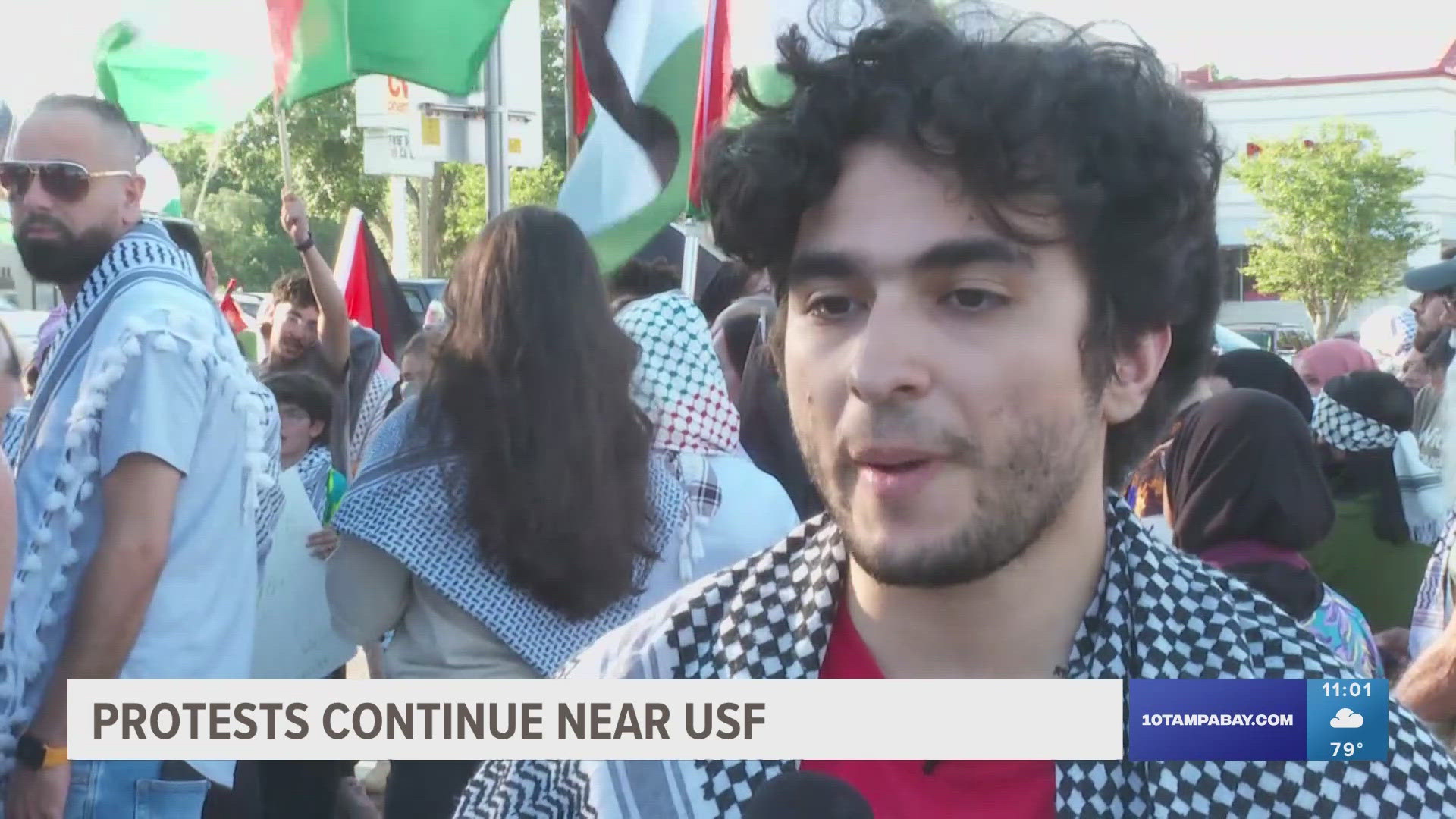 Around 4:30 p.m. Wednesday, protesters began assembling at the corner of 56th Street and Fowler Avenue, just a few blocks away from USF's Tampa campus.