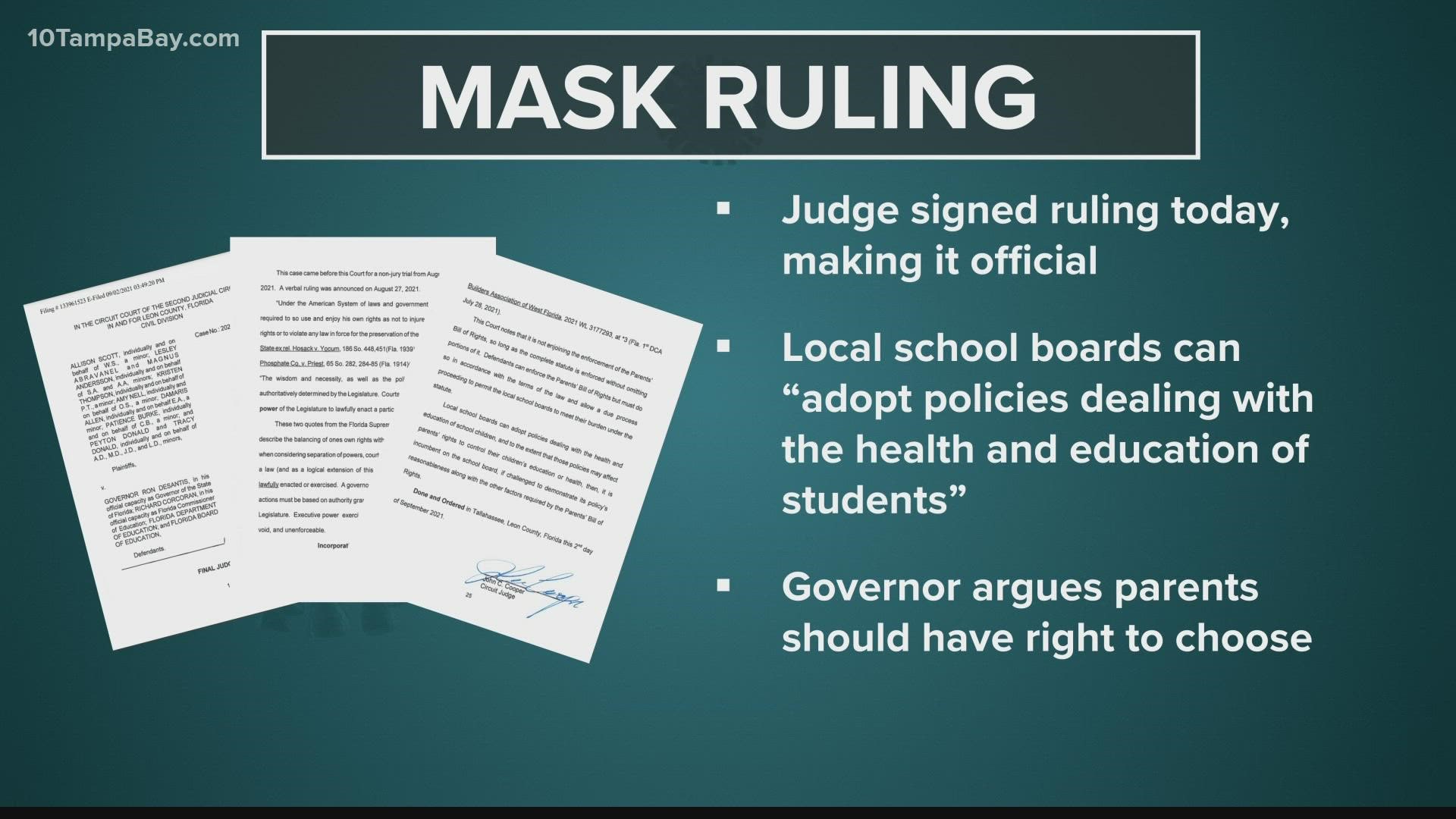 The judge's decision essentially gave Florida’s 67 school boards the power to impose a student mask mandate.