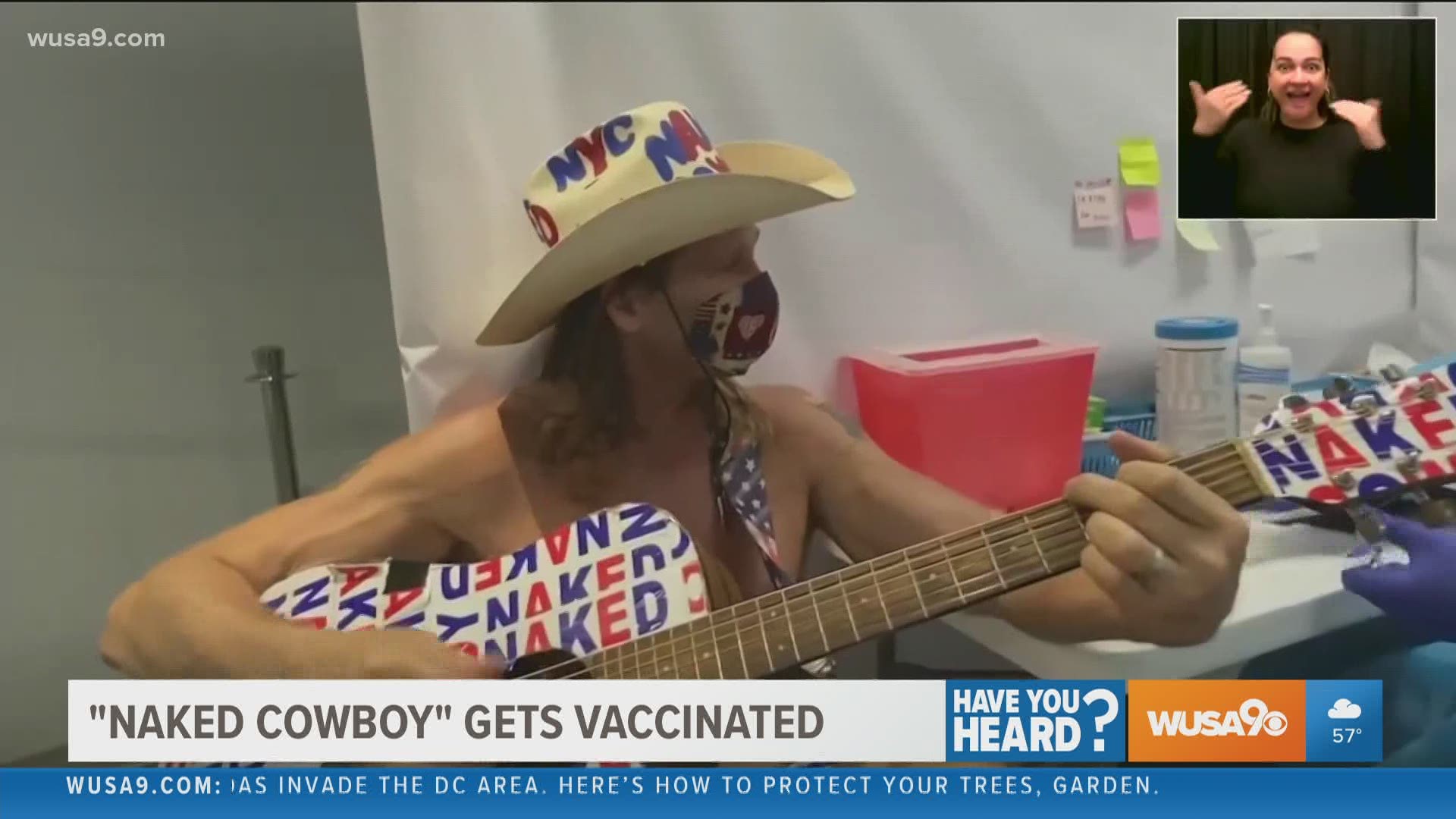 "Naked Cowboy" gets vaccinated in Times Square