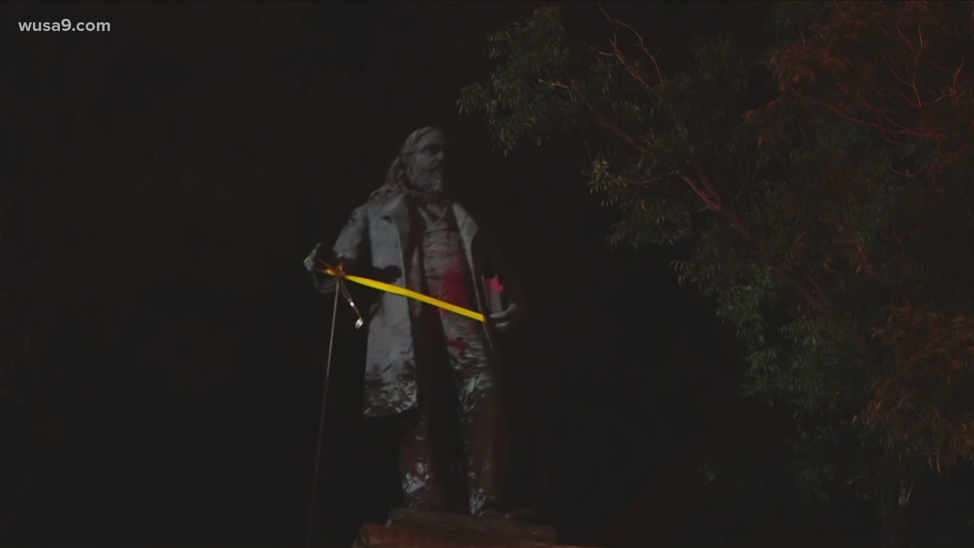 The statue of Brigadier General Albert Pike is feet from the DC police headquarters and was torn down by a group of protesters and then burned.