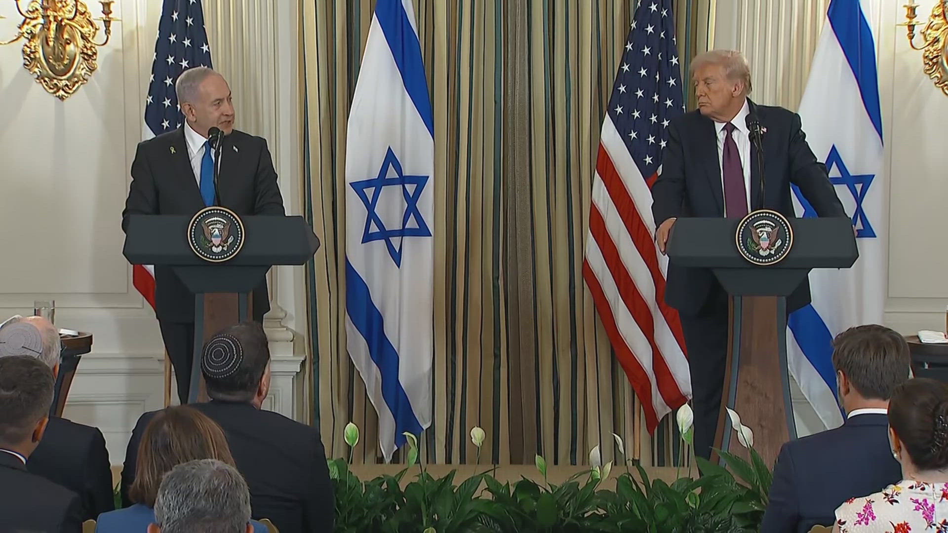 President Donald Trump and Israel Prime Minister Benjamin Netanyahu address the media from the White House following bilateral meeting. 