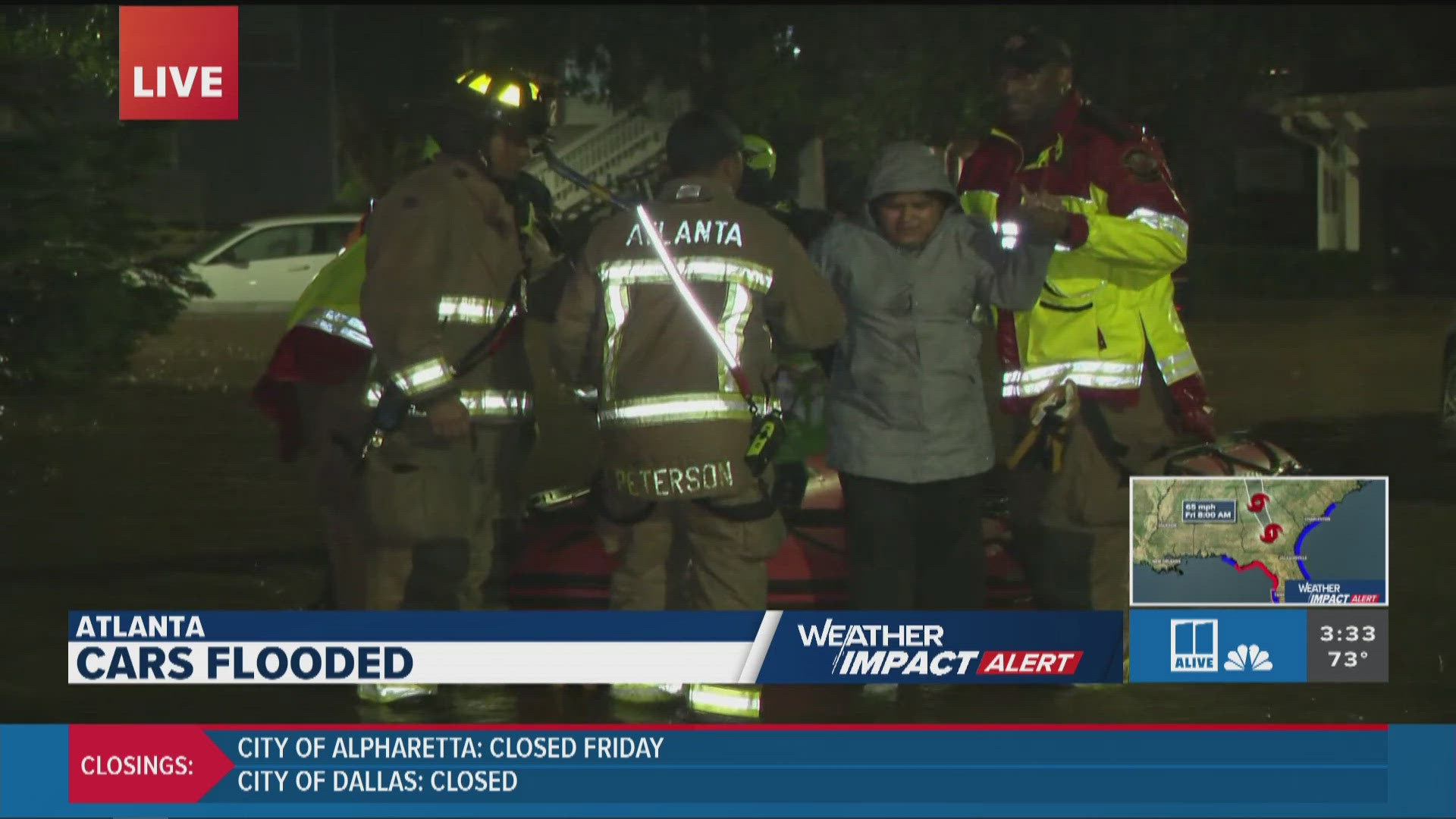 A water rescue is underway at a Buckhead apartment complex after residents were stuck inside their homes with several feet of standing water.